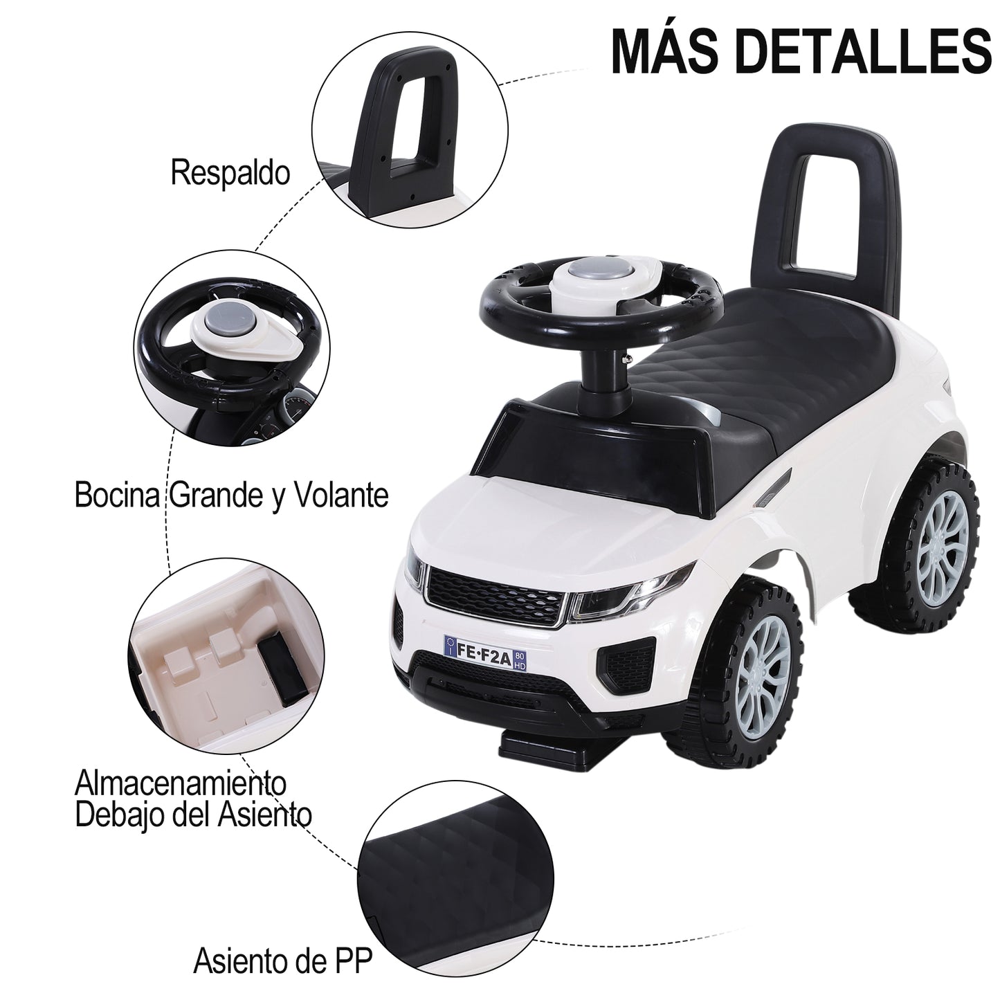 HOMCOM Quad Correpasillos Niño Coche sin Pedales para Bebé Juguete Andador Estilo Carrera con Orador 62x28x41,5cm