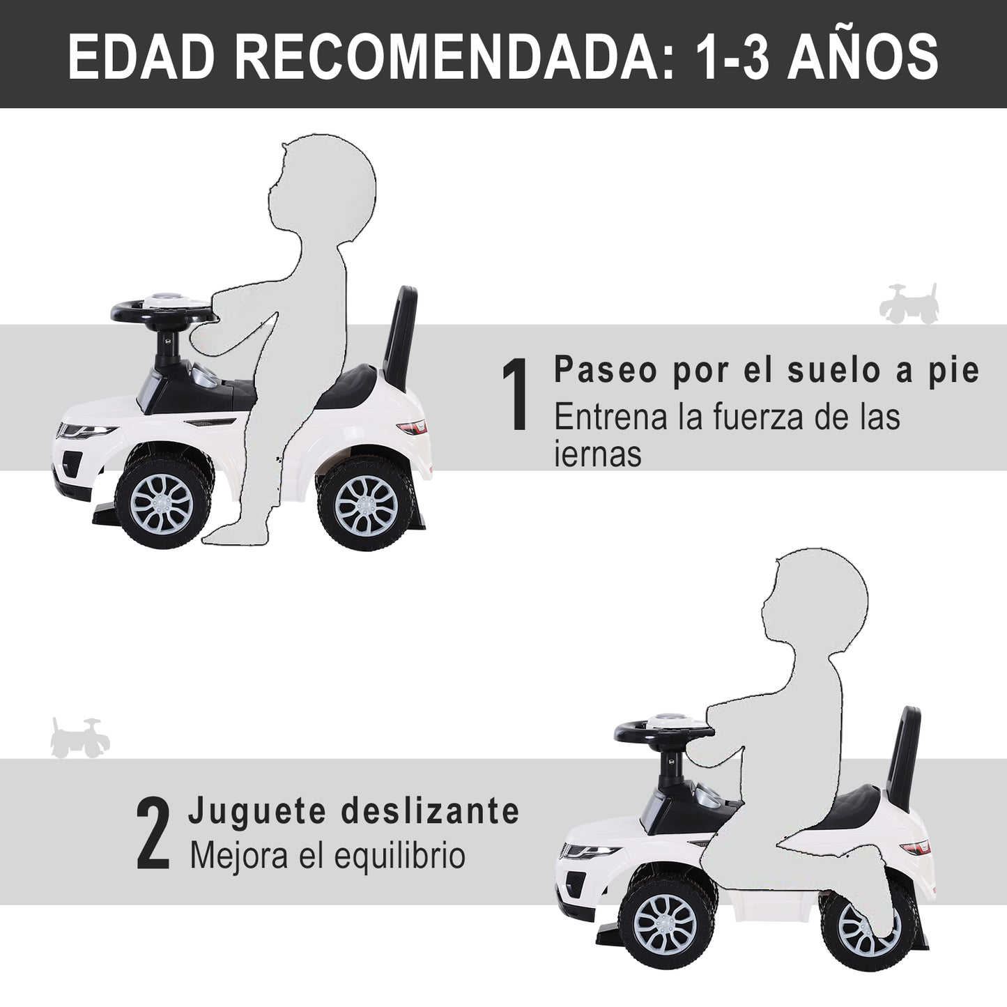 HOMCOM Quad Correpasillos Niño Coche sin Pedales para Bebé Juguete Andador Estilo Carrera con Orador 62x28x41,5cm