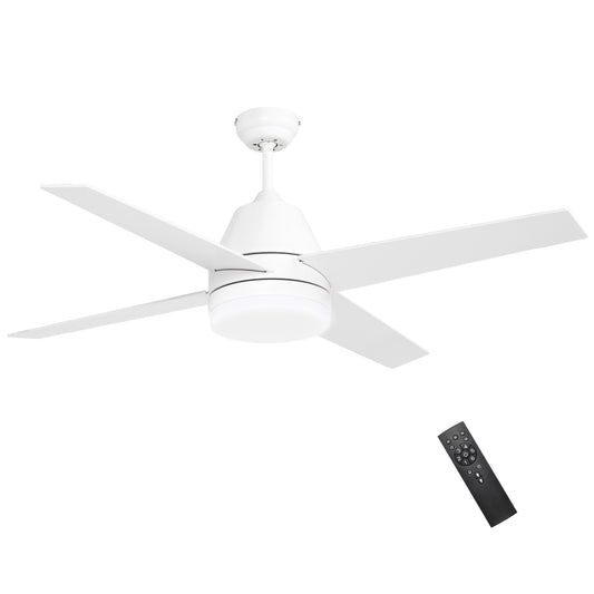 HOMCOM Ventilador de Techo con Luz 46W Ø129 cm Motor DC Ventilador de Techo Silencioso con 4 Aspas Reversibles Mando a Distancia 6 Velocidades y Temporizador para Dormitorio Salón Blanco