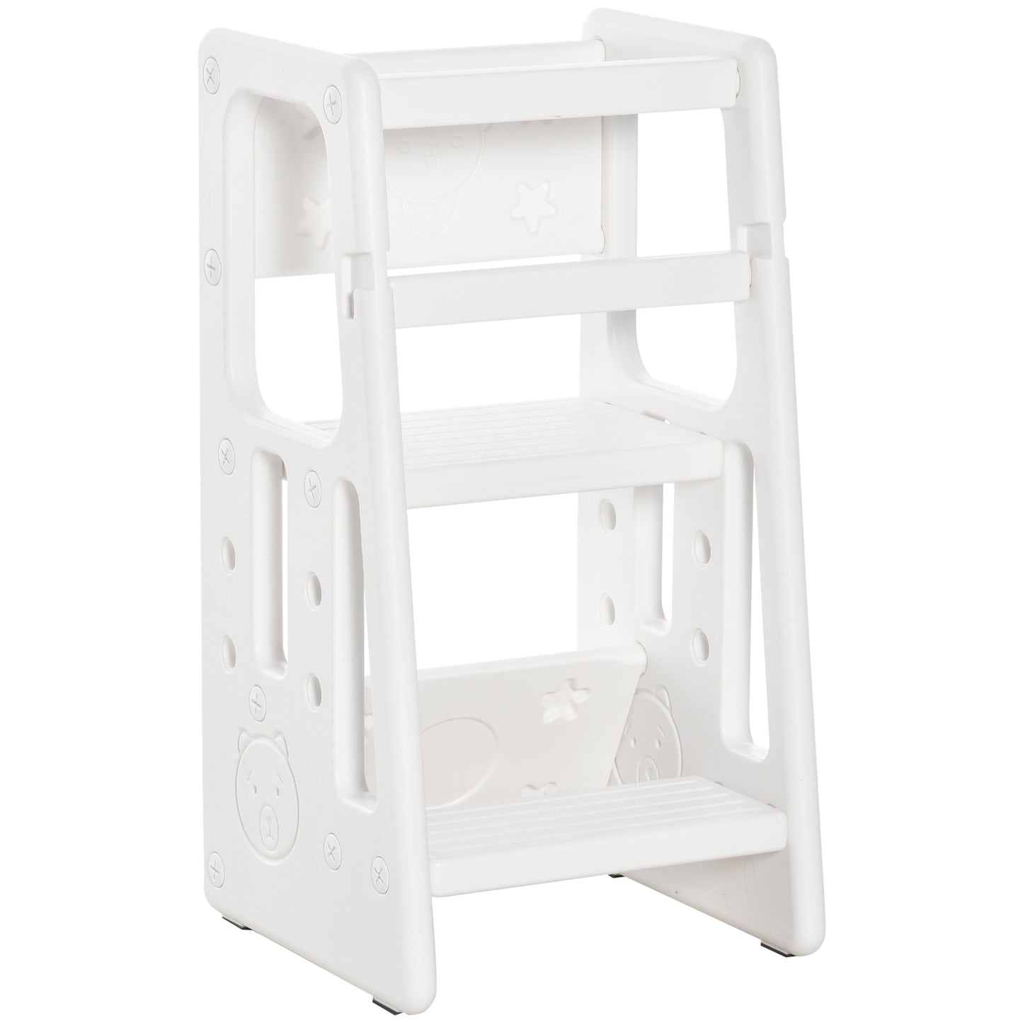 HOMCOM Torre de Aprendizaje para Niños Taburete Infantil con Altura Ajustable en 3 Posiciones y Plataforma Antideslizante para Cocina Comedor Baño 47x47x90 cm Blanco