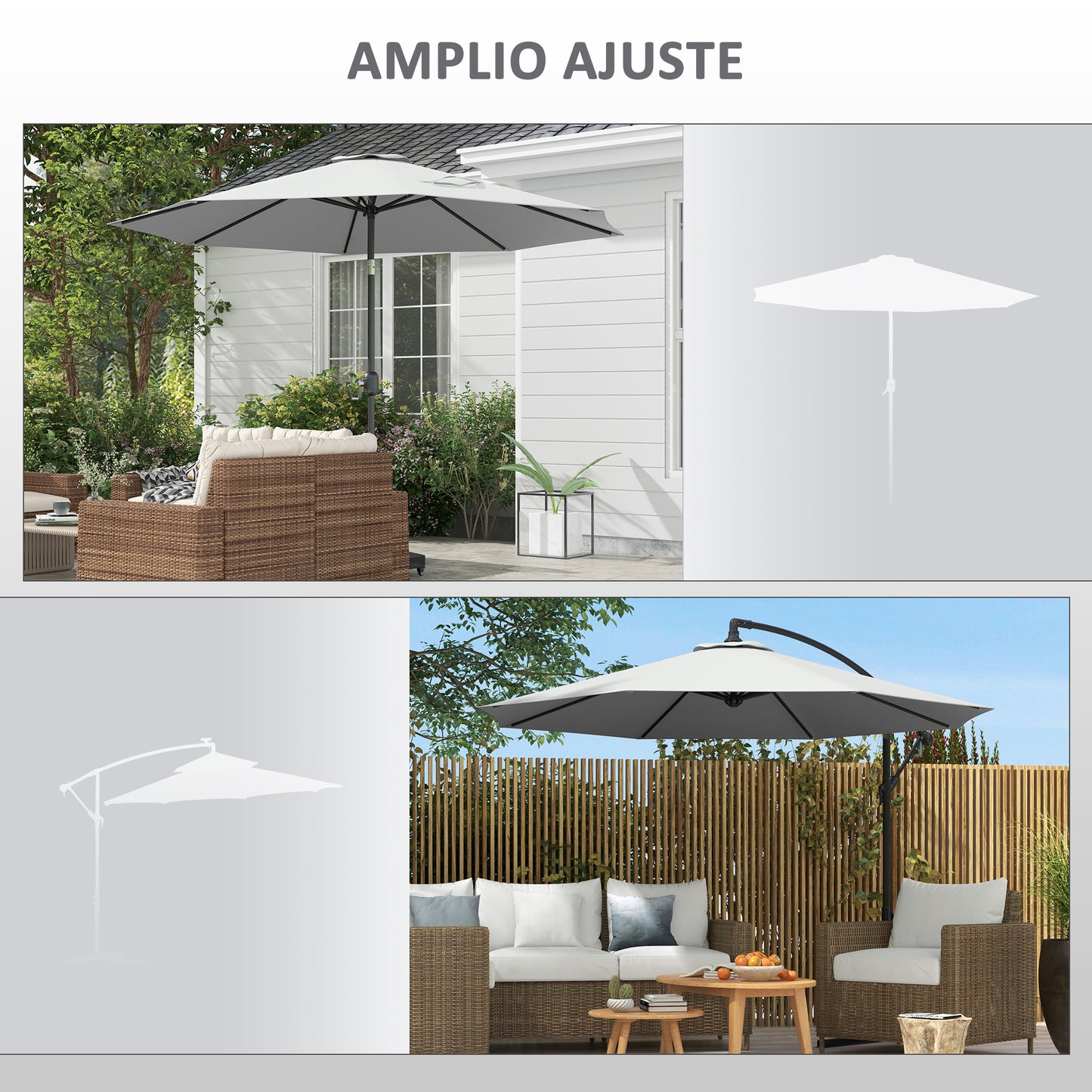 Outsunny Toldo de Recambio de Sombrilla de 3 m Toldo de Repuesto para Sombrilla de Patio con Ventilación Superior Cubierta de Repuesto para Parasol de Poliéster para Exteriores Blanco