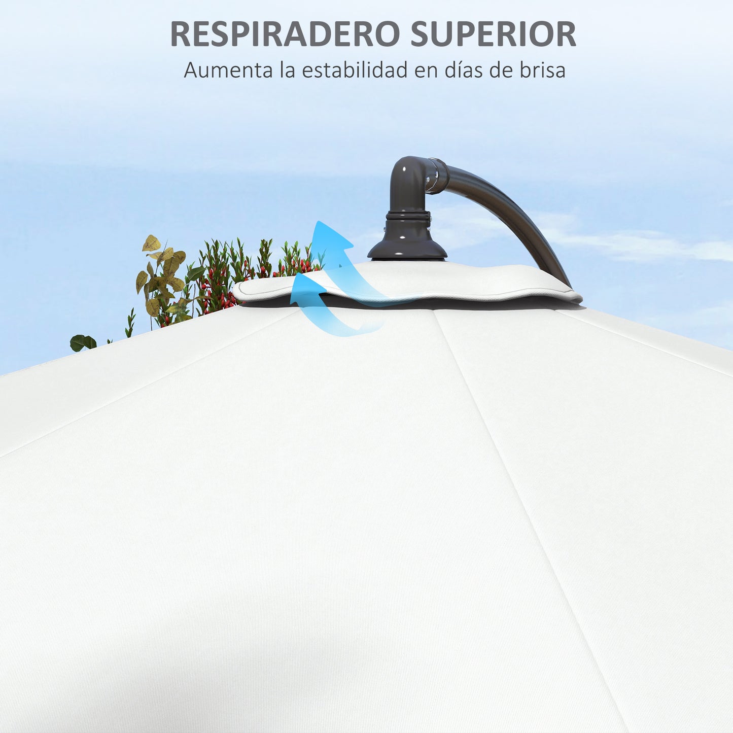 Outsunny Toldo de Recambio de Sombrilla de 3 m Toldo de Repuesto para Sombrilla de Patio con Ventilación Superior Cubierta de Repuesto para Parasol de Poliéster para Exteriores Blanco