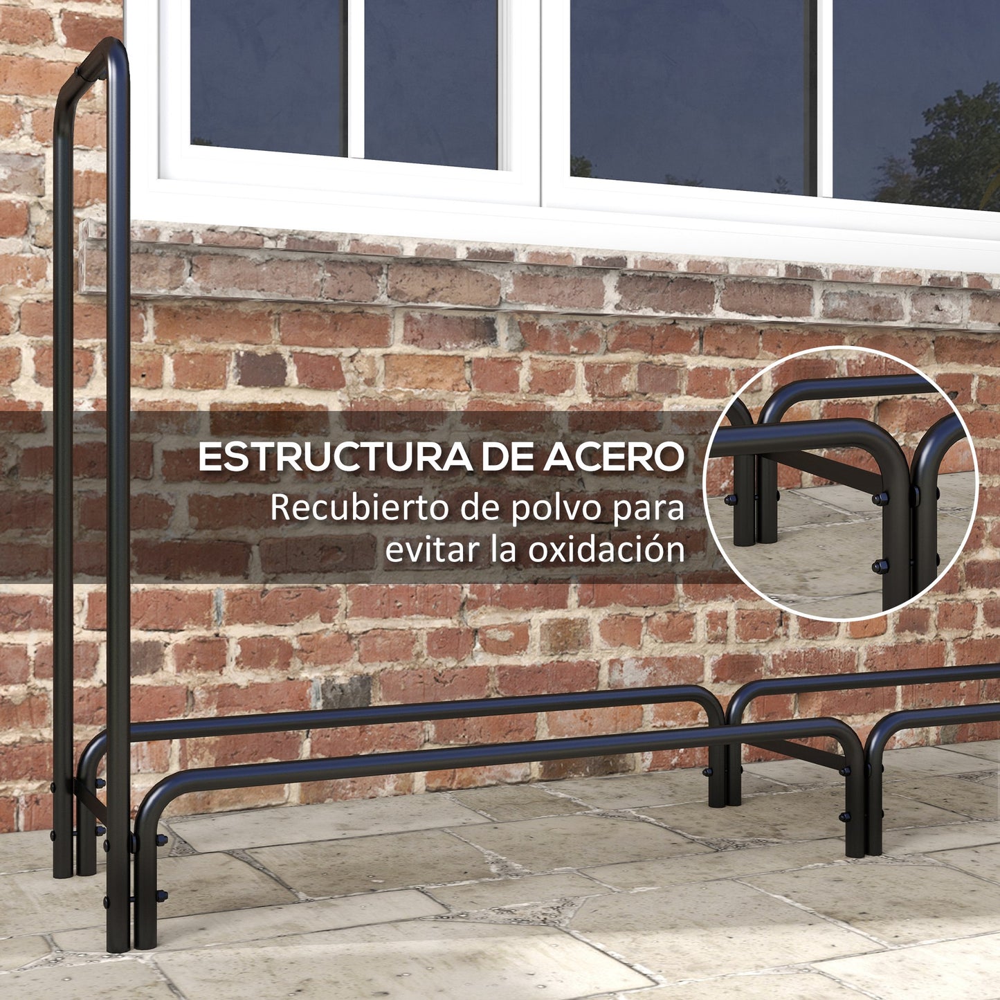 Outsunny Soporte para Leña con Cubierta Estante de Leña Leñero de Metal Ajustable con Estante para Interior y Exterior Carga 200kg 200x36x99 cm Verde Oscuro y Negro