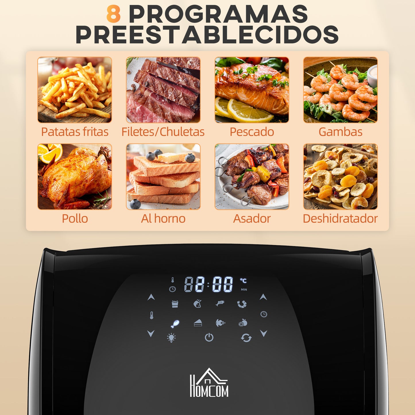 HOMCOM Freidora de Aire 3 en 1 12L Freidora sin Aceite 1800W Horno de Aire Deshidratador con 8 Programas Función de Iluminación Pantalla Digital Ventana Visual 35x33,5x40 cm Negro