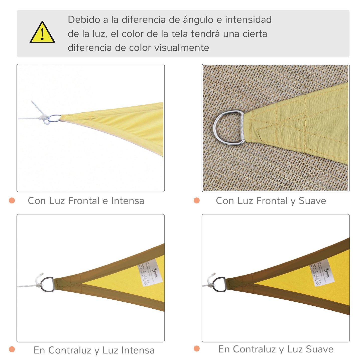 Outsunny Toldo vela color arena sombrilla parasol triangulo Tela de Poliéster jardin playa camping sombra (varios colores y medidas), medida 3x3x3 metros, color arena