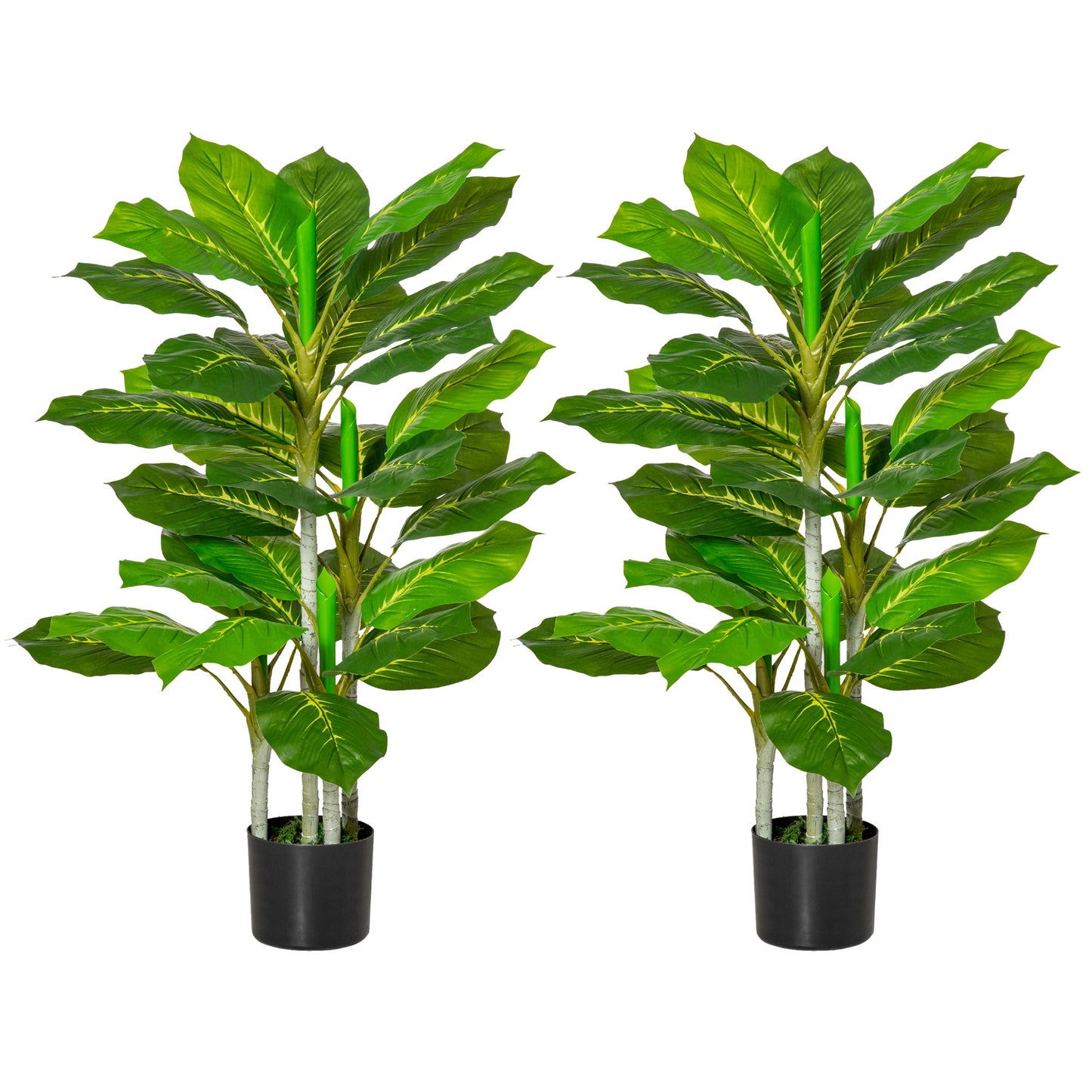 HOMCOM Conjunto de 2 Plantas Artificiales 95 cm Árboles Artificiales con 33 Hojas y Maceta para Interior y Exterior Decoración Salón Oficina Verde