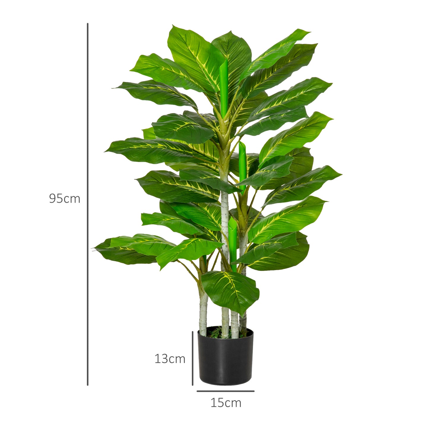 HOMCOM Conjunto de 2 Plantas Artificiales 95 cm Árboles Artificiales con 33 Hojas y Maceta para Interior y Exterior Decoración Salón Oficina Verde