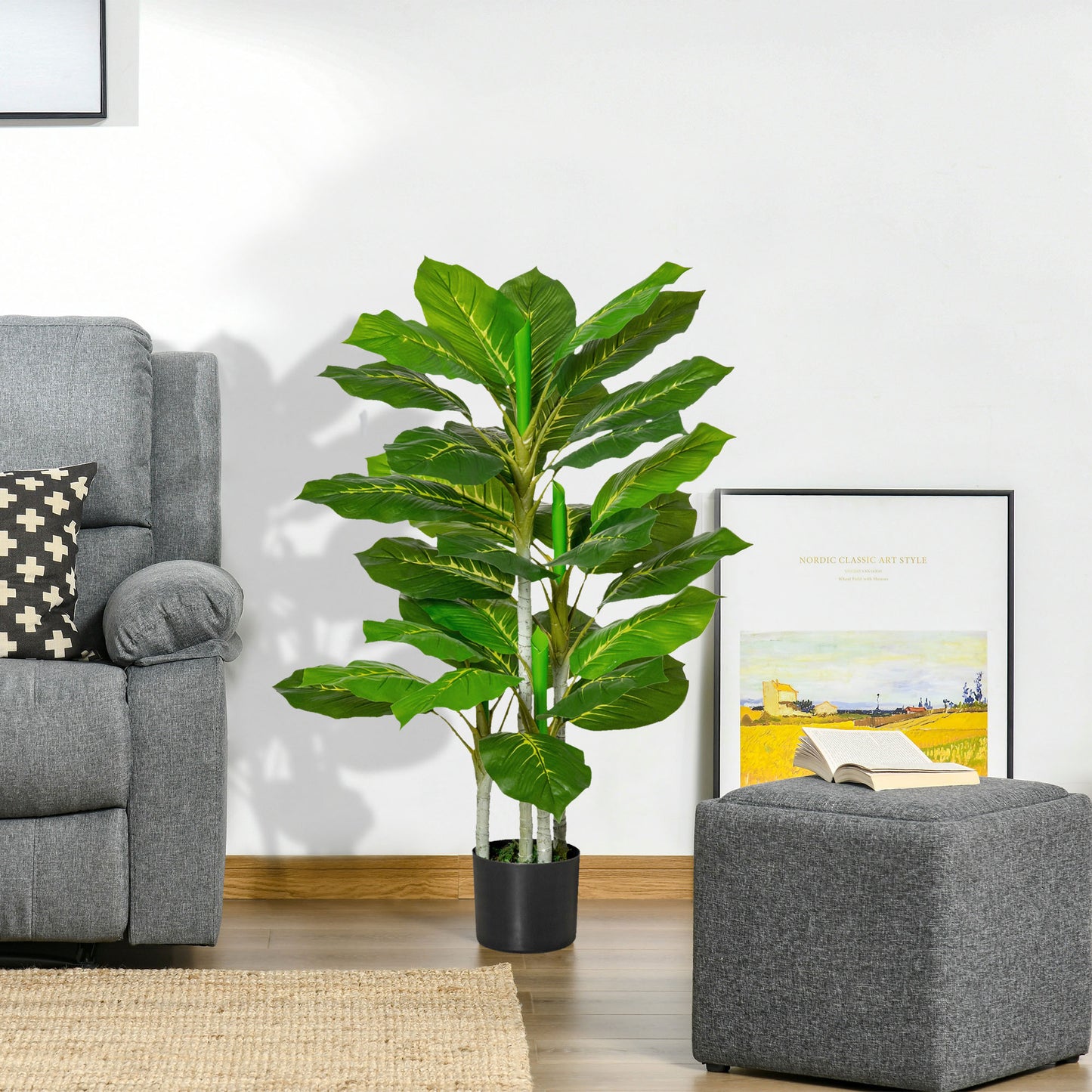 HOMCOM Conjunto de 2 Plantas Artificiales 95 cm Árboles Artificiales con 33 Hojas y Maceta para Interior y Exterior Decoración Salón Oficina Verde