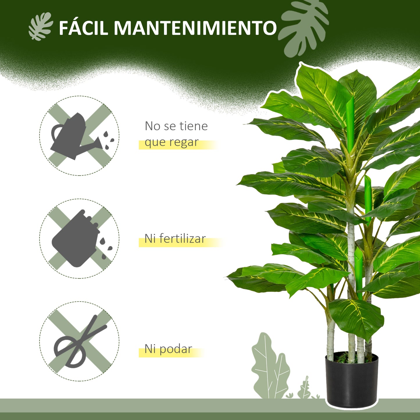 HOMCOM Conjunto de 2 Plantas Artificiales 95 cm Árboles Artificiales con 33 Hojas y Maceta para Interior y Exterior Decoración Salón Oficina Verde