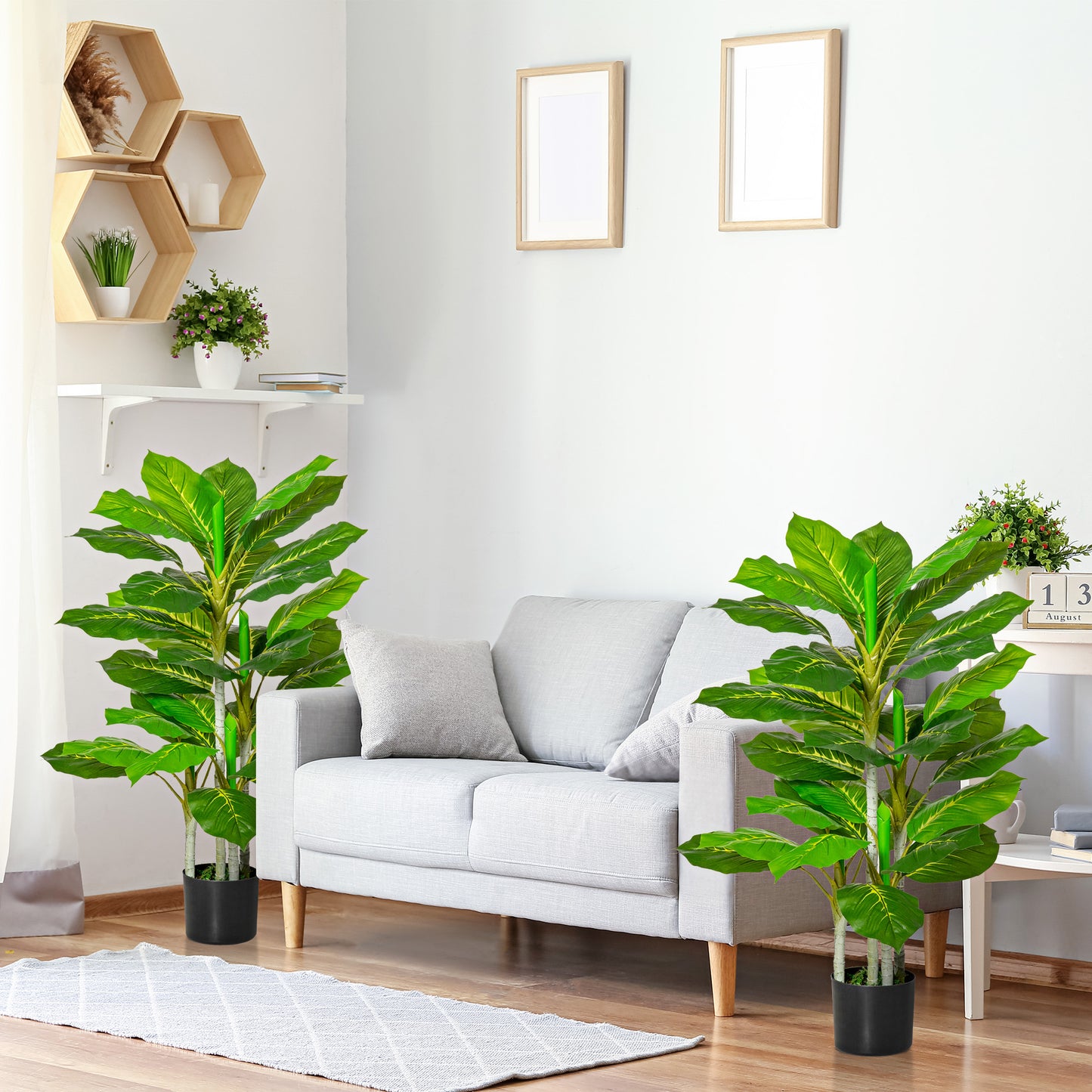 HOMCOM Conjunto de 2 Plantas Artificiales 95 cm Árboles Artificiales con 33 Hojas y Maceta para Interior y Exterior Decoración Salón Oficina Verde