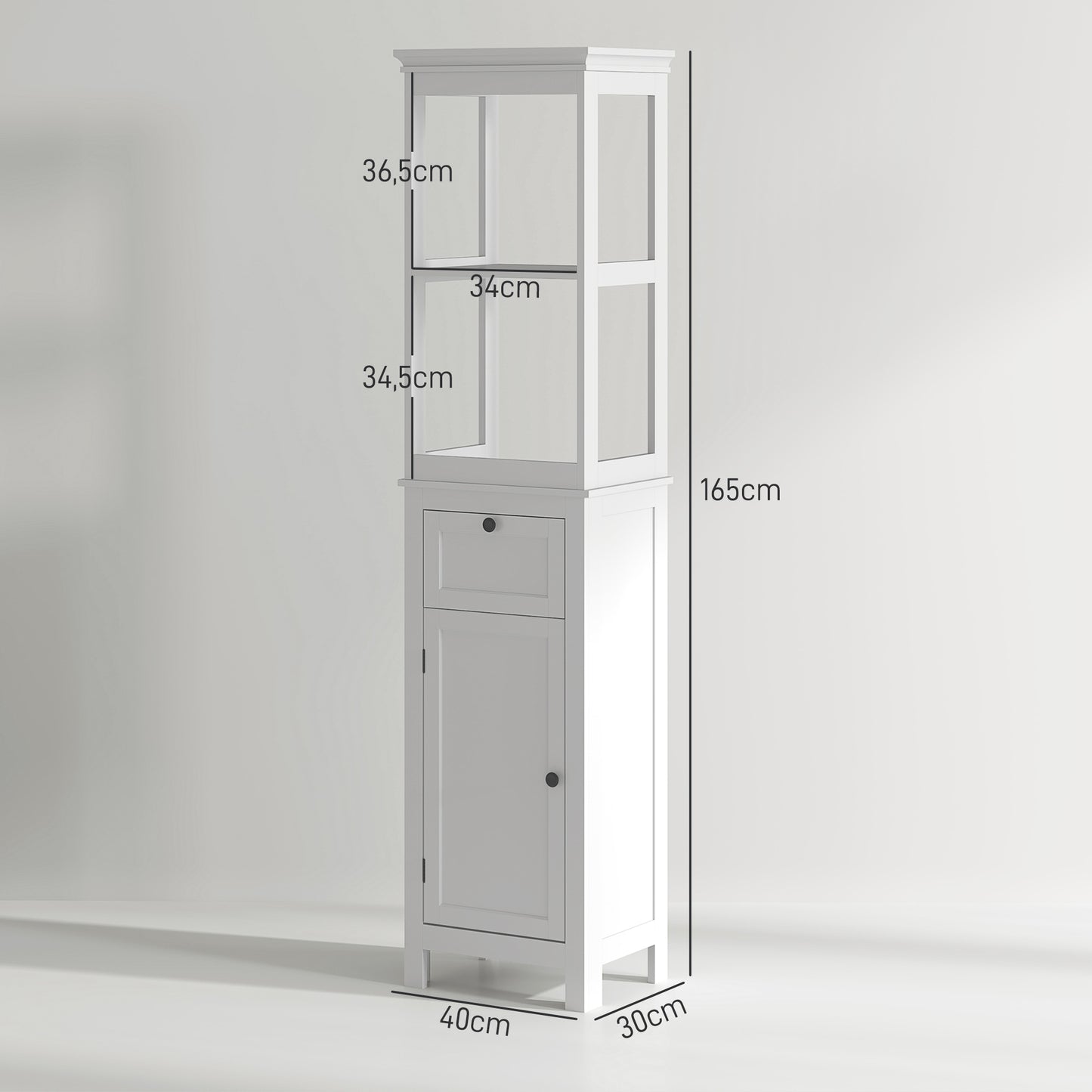 HOMCOM Columna de Baño Mueble de Baño con Cajón Puerta Estante Ajustable y 2 Compartimientos Armario de Baño Moderno 40x30x165 cm Blanco