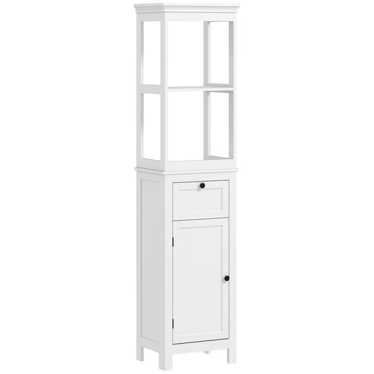 HOMCOM Columna de Baño Mueble de Baño con Cajón Puerta Estante Ajustable y 2 Compartimientos Armario de Baño Moderno 40x30x165 cm Blanco