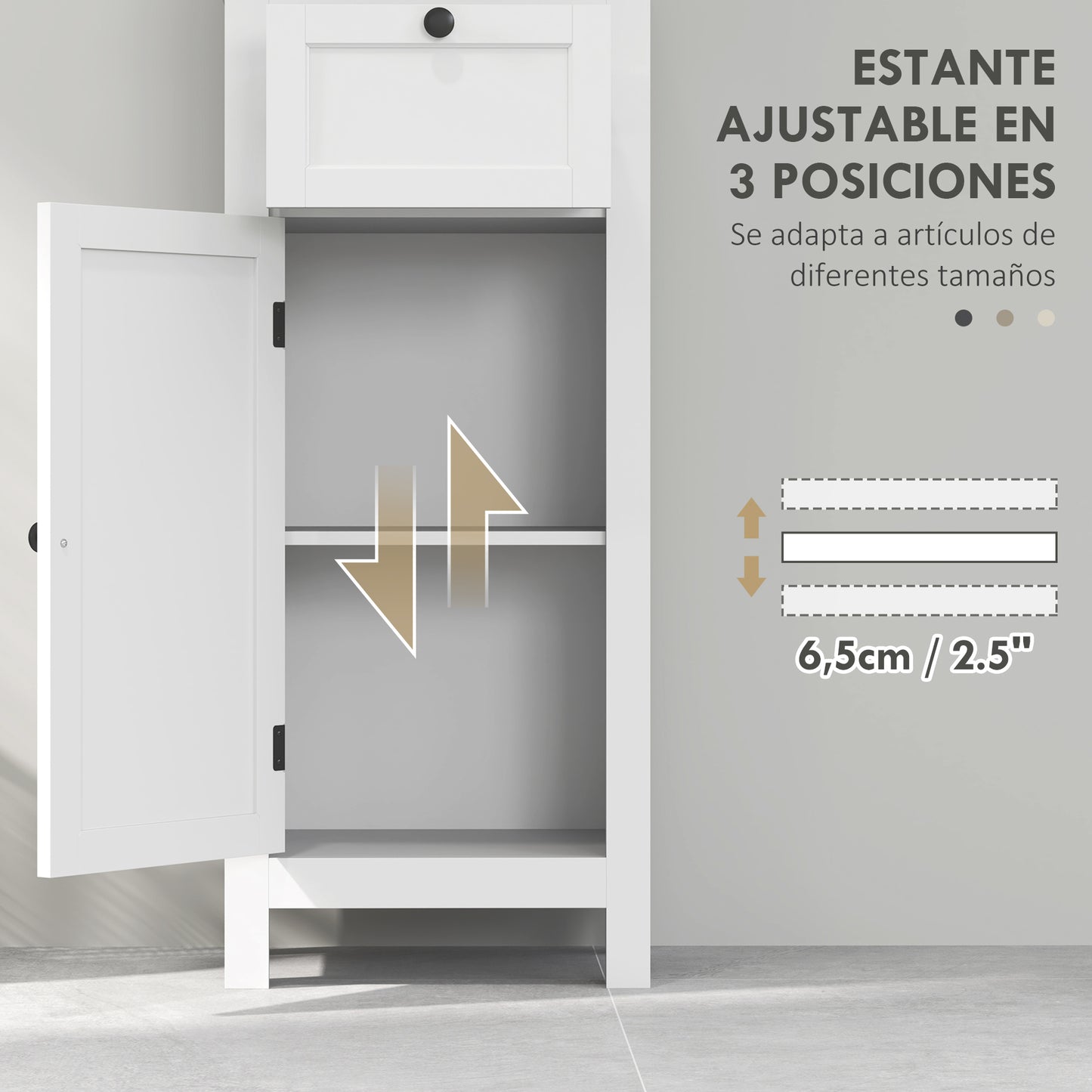 HOMCOM Columna de Baño Mueble de Baño con Cajón Puerta Estante Ajustable y 2 Compartimientos Armario de Baño Moderno 40x30x165 cm Blanco