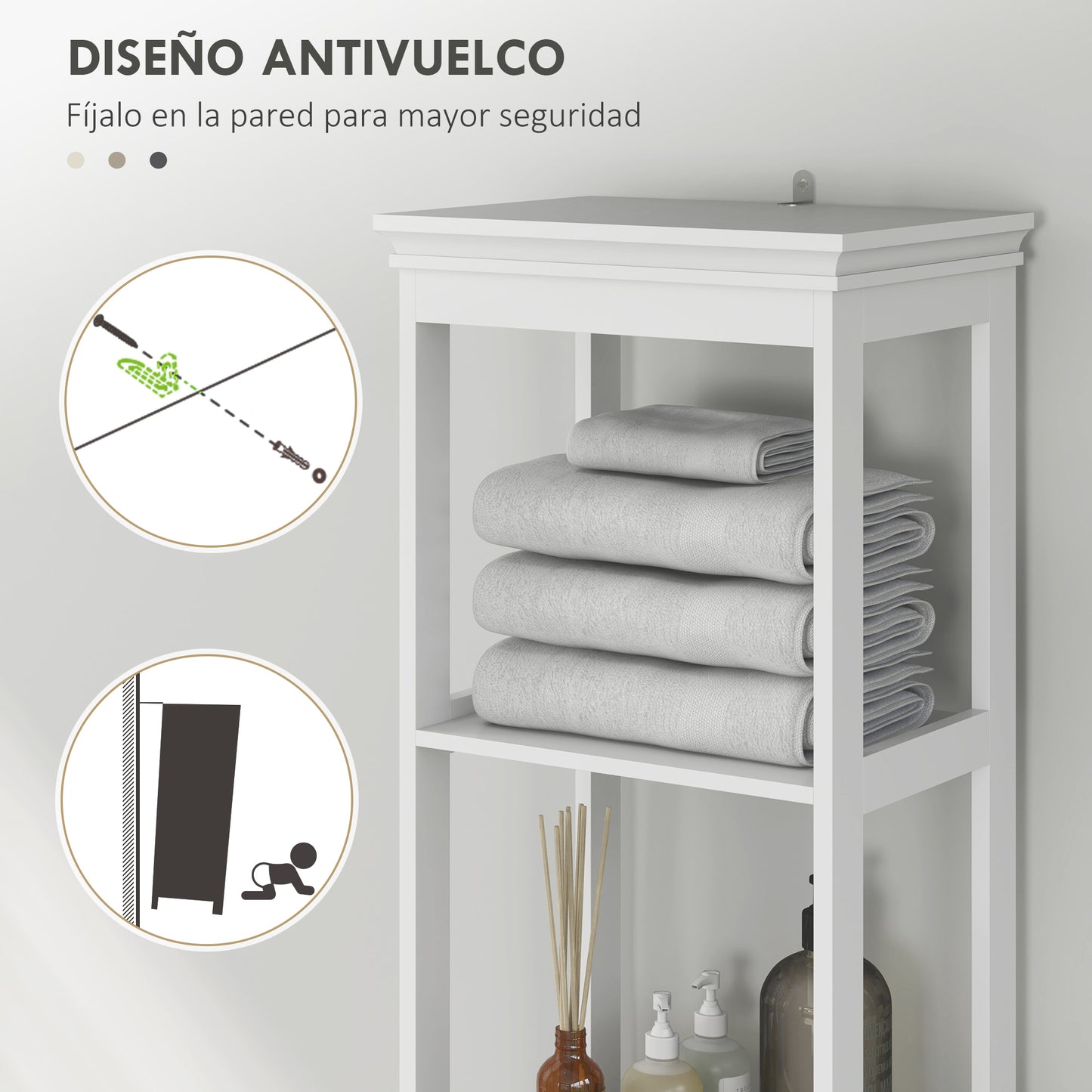 HOMCOM Columna de Baño Mueble de Baño con Cajón Puerta Estante Ajustable y 2 Compartimientos Armario de Baño Moderno 40x30x165 cm Blanco