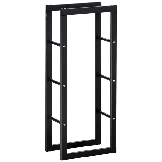 HOMCOM Soporte para Leña Estante de Leña Metálico Leñero de Exterior de Metal para Interior y Exterior Carga 100 kg 40x25x100 cm Negro