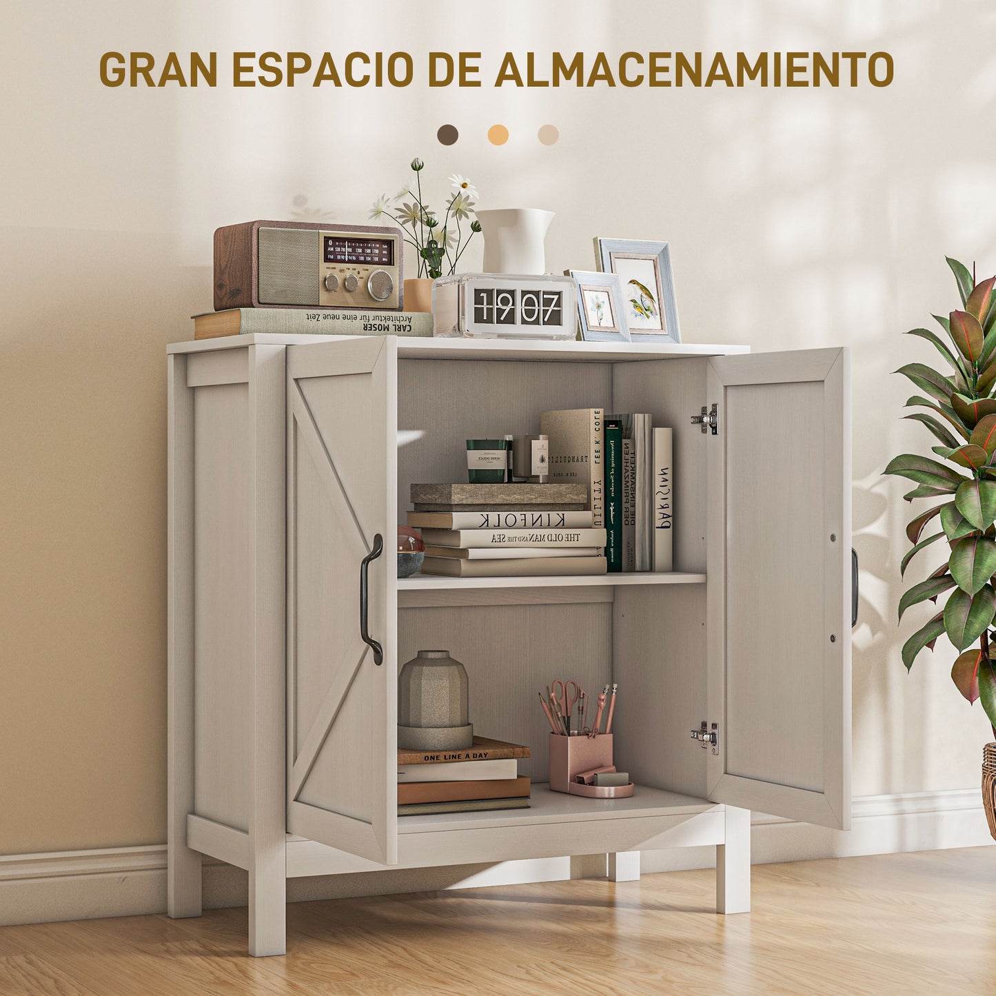 HOMCOM Aparador para Salón Moderno Mueble de Salón con Estante Ajustable y Antivuelco Aparador para Cocina Comedor Dormitorio Pasillo 80x35x85 cm Blanco