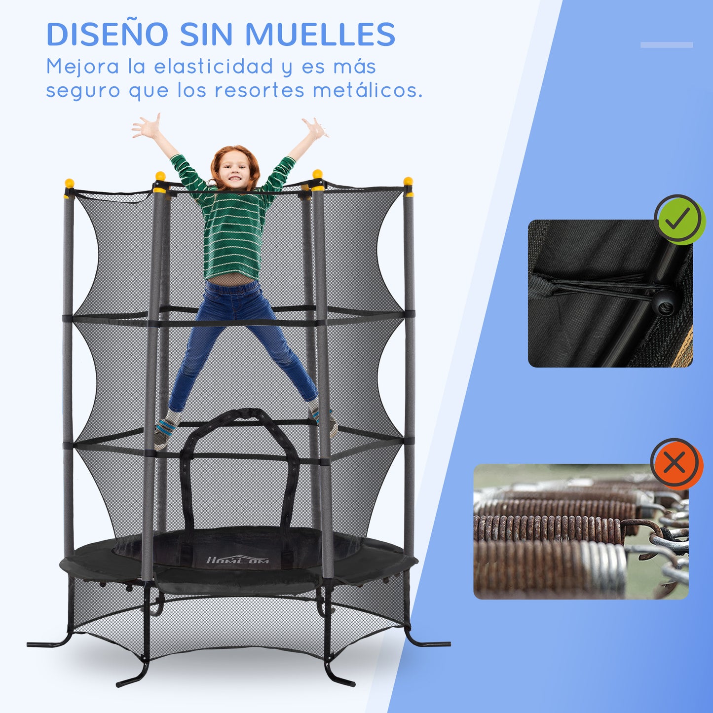 HOMCOM Cama Elástica Infantil Ø163x190 cm Trampolín para Niños de +3 Años con Red de Seguridad y Marco de Acero Carga 50 kg para Interior y Exterior Negro