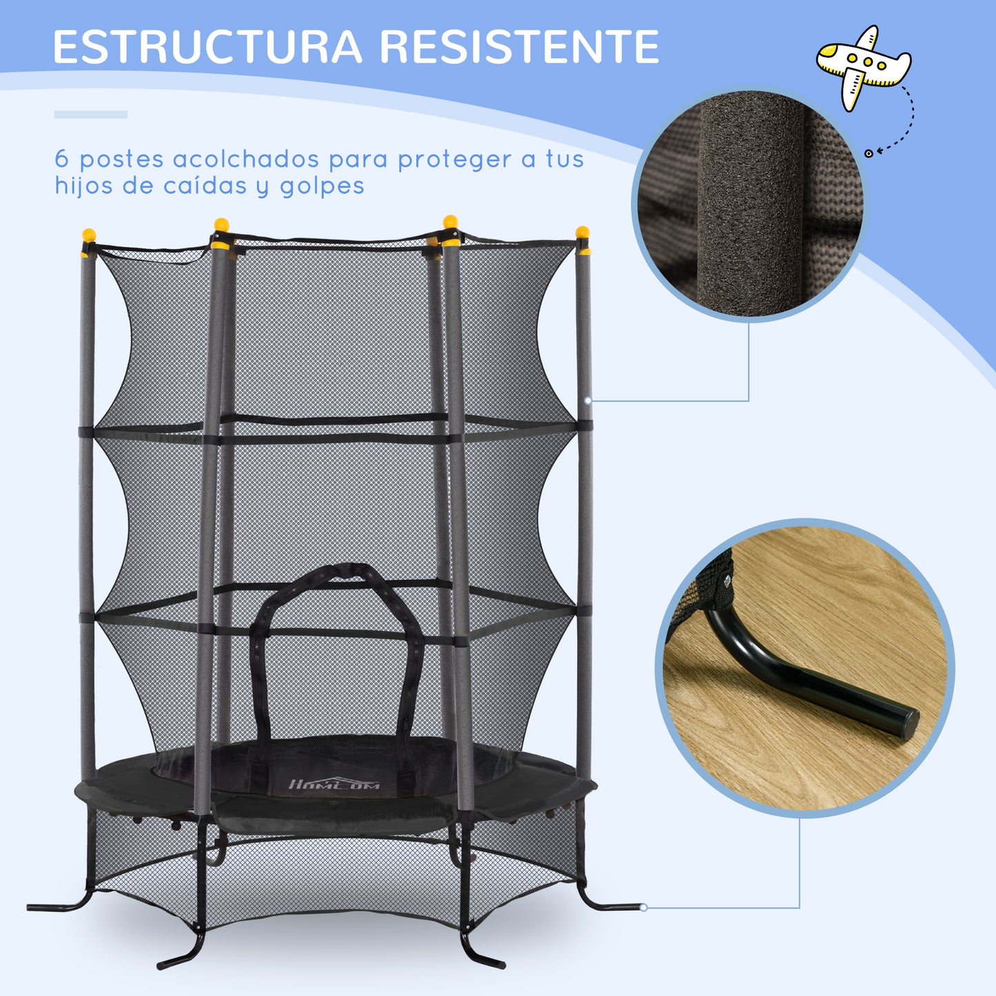 HOMCOM Cama Elástica Infantil Ø163x190 cm Trampolín para Niños de +3 Años con Red de Seguridad y Marco de Acero Carga 50 kg para Interior y Exterior Negro