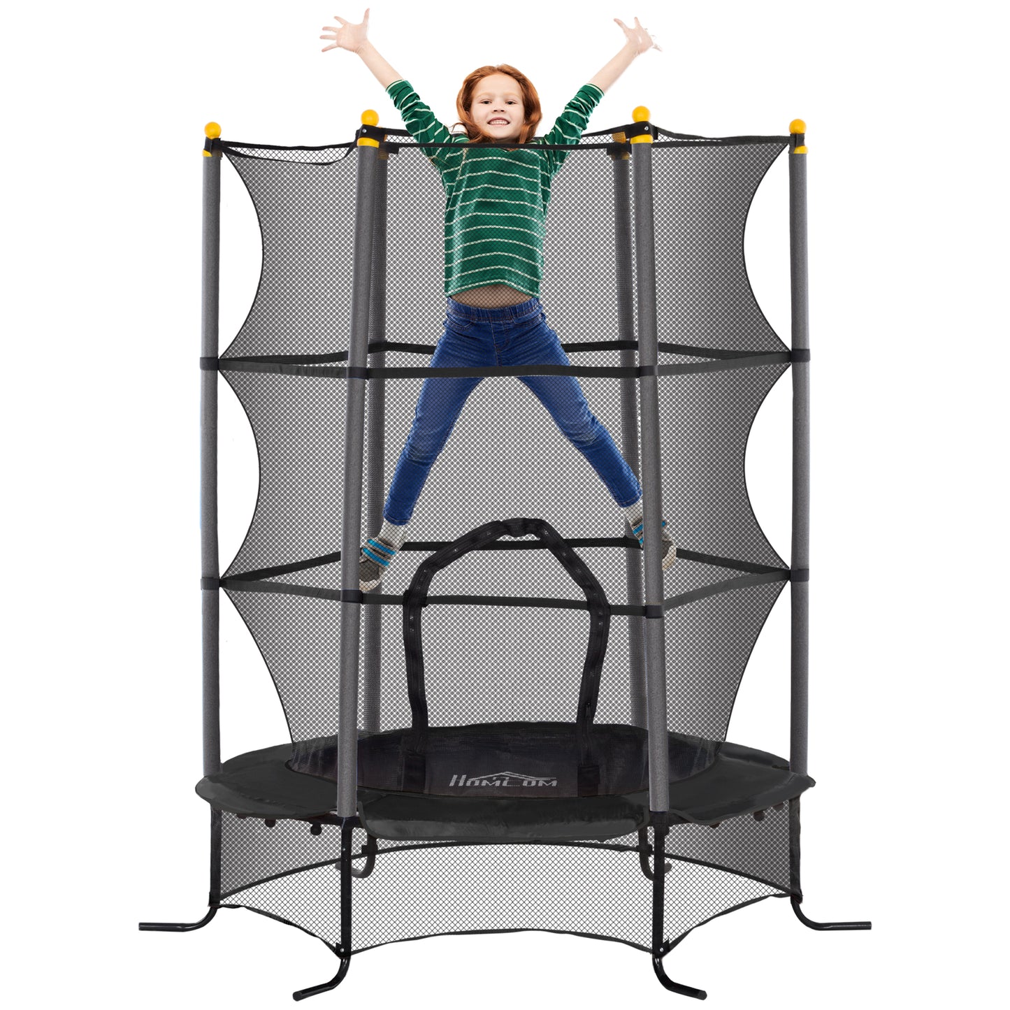 HOMCOM Cama Elástica Infantil Ø163x190 cm Trampolín para Niños de +3 Años con Red de Seguridad y Marco de Acero Carga 50 kg para Interior y Exterior Negro