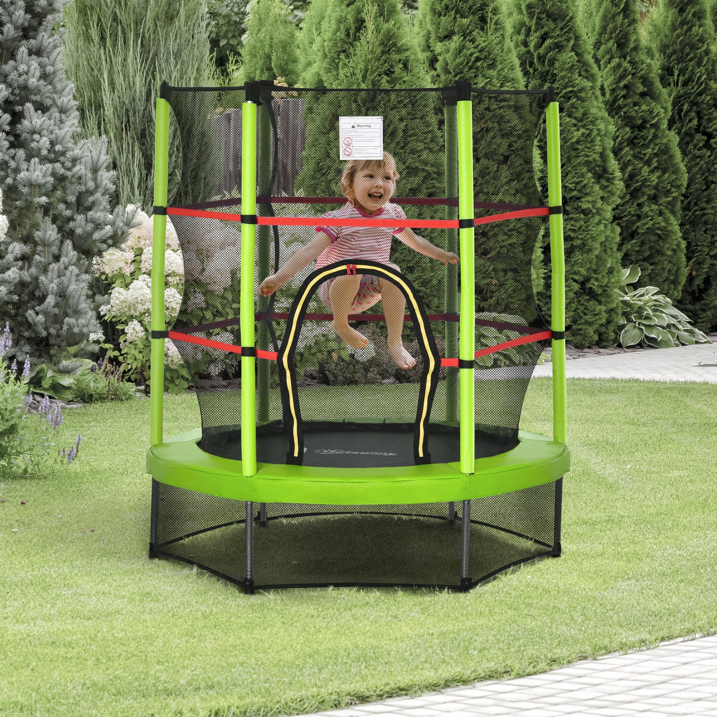 HOMCOM Cama Elástica Infantil Ø107 cm Trampolín para Niños de 3-6 Años con Red de Seguridad Carga 45 kg para Interior Ø140x160 cm Verde