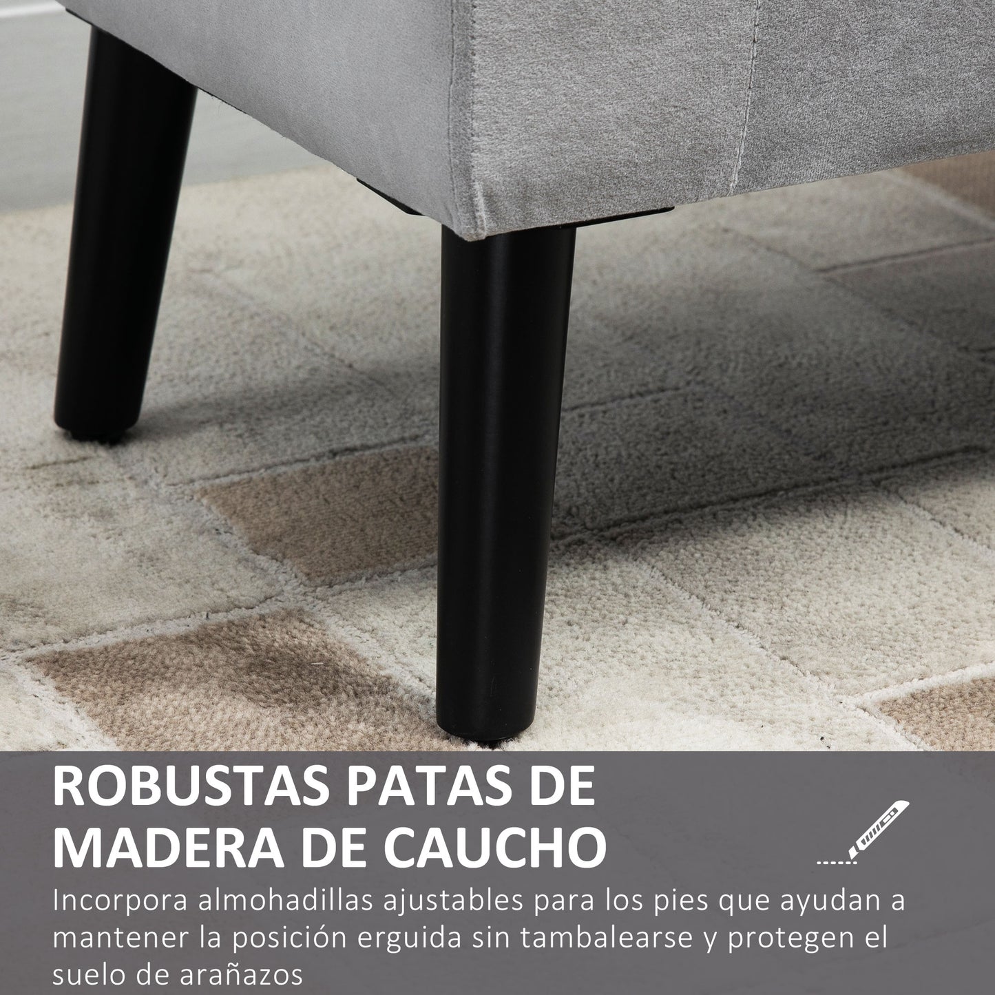 HOMCOM Baúl de Almacenaje para Dormitorio Banco de Almacenamiento con Tapa Abatible Reposabrazos y Patas de Madera para Salón 111,5x41x65 cm Gris Claro