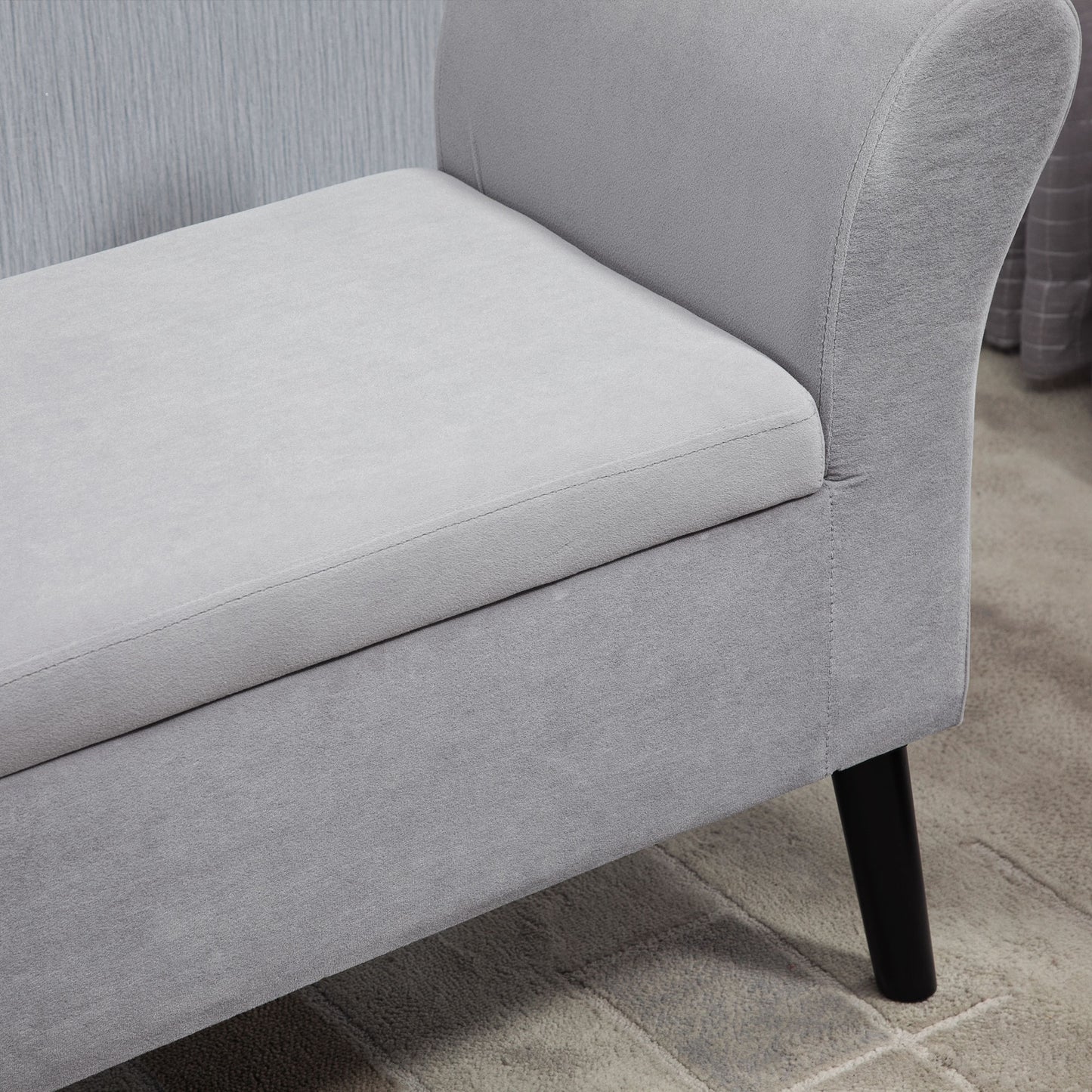 HOMCOM Baúl de Almacenaje para Dormitorio Banco de Almacenamiento con Tapa Abatible Reposabrazos y Patas de Madera para Salón 111,5x41x65 cm Gris Claro