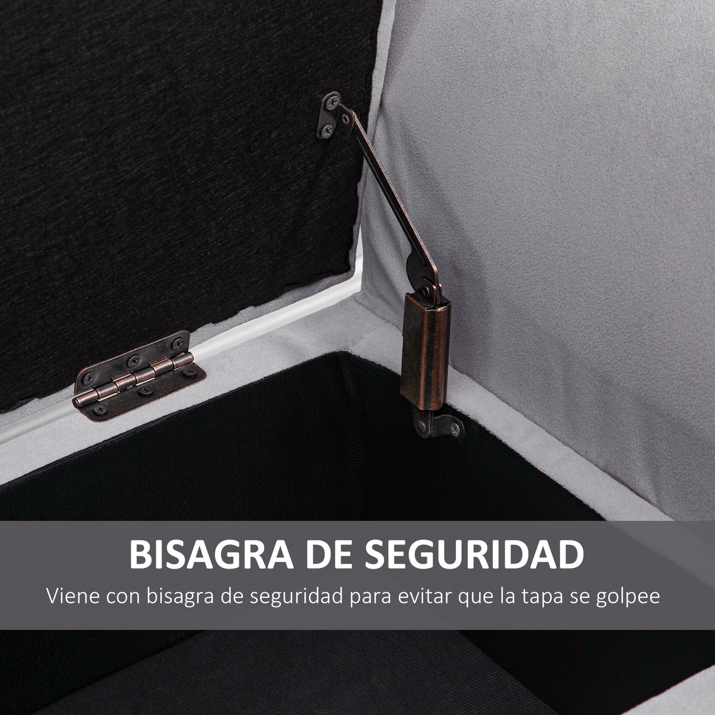 HOMCOM Baúl de Almacenaje para Dormitorio Banco de Almacenamiento con Tapa Abatible Reposabrazos y Patas de Madera para Salón 111,5x41x65 cm Gris Claro