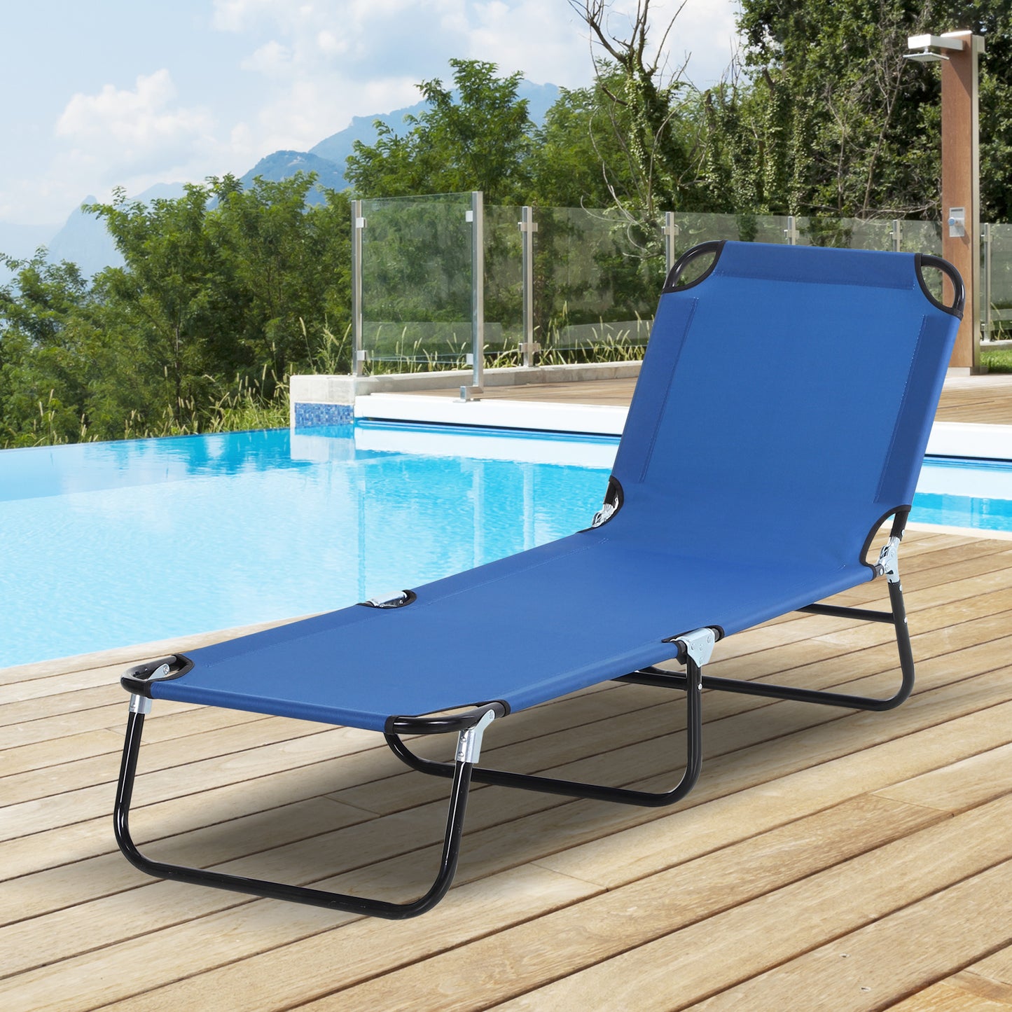 Outsunny Tumbona Plegable Reclinable con Ángulo Ajustable de 5 Posiciones para Jardín Exterior Piscina Terraza Camping Carga 120 kg 188x56x28 cm Azul