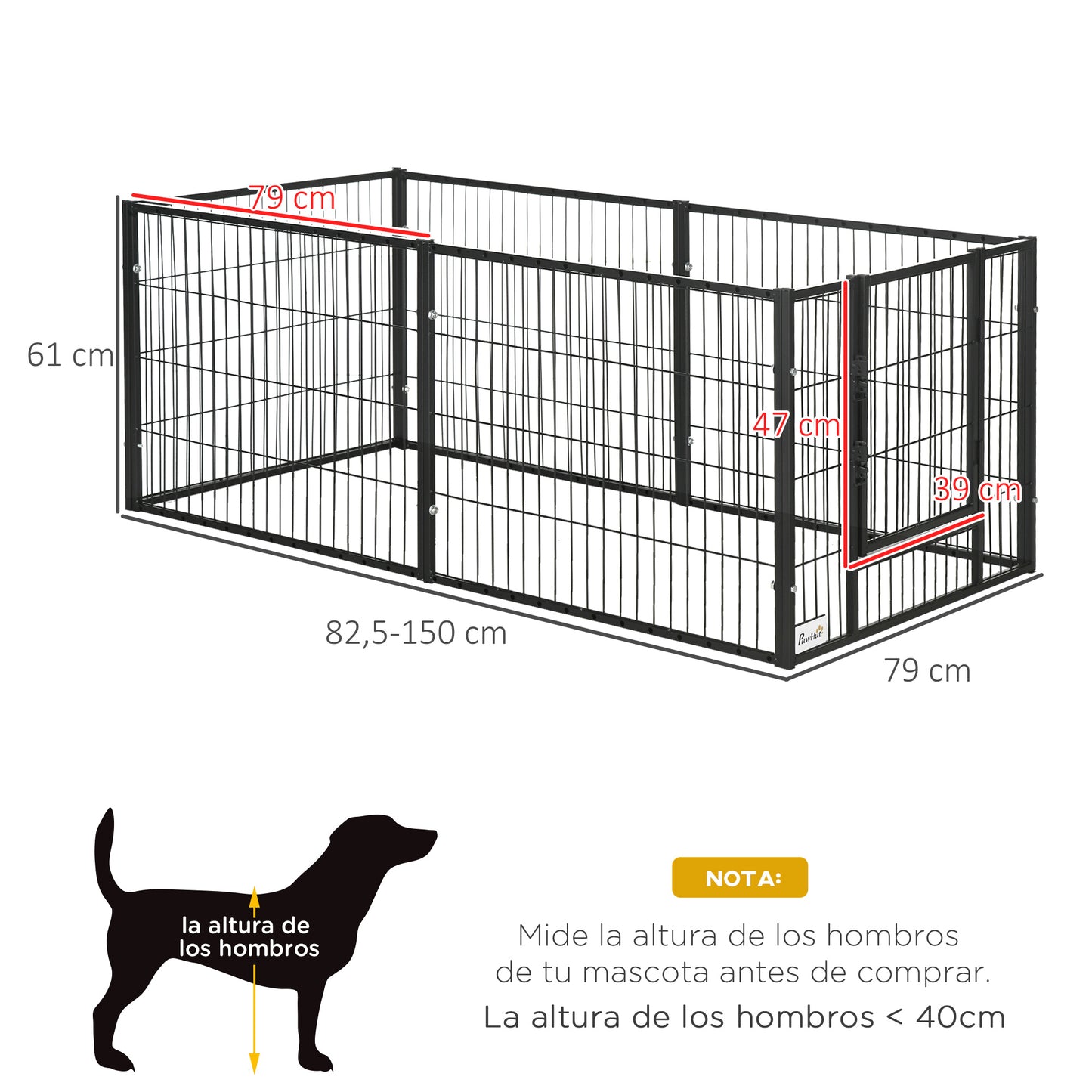 PawHut Parque para Perros de 6 Paneles Corralito para Perros Cercado para Perros con Ancho Ajustable y Marco de Acero 82,5-150x79x61 cm Negro