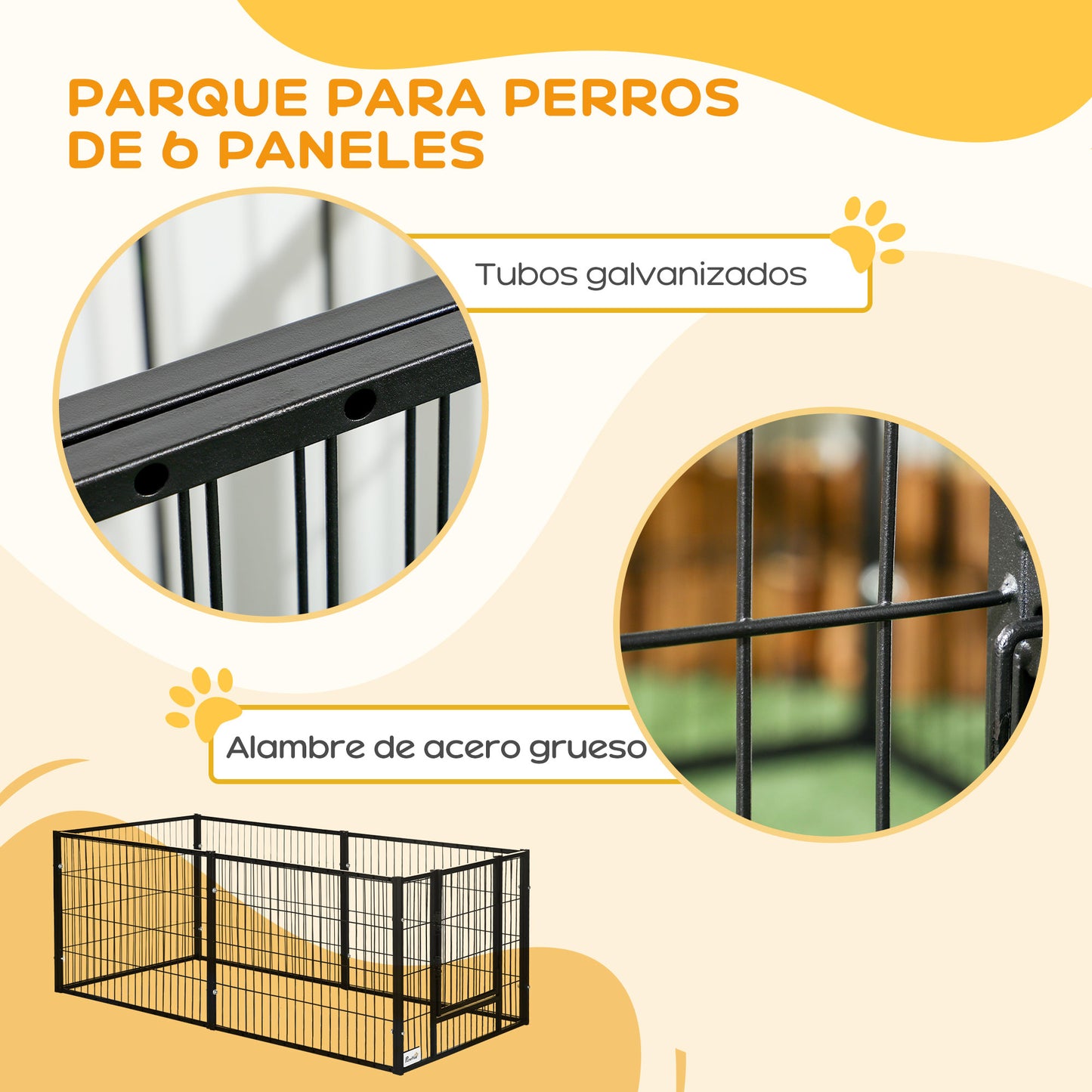 PawHut Parque para Perros de 6 Paneles Corralito para Perros Cercado para Perros con Ancho Ajustable y Marco de Acero 82,5-150x79x61 cm Negro