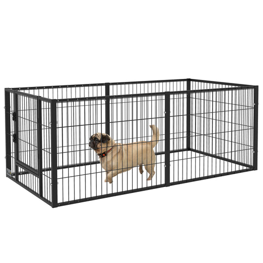 PawHut Parque para Perros de 6 Paneles Corralito para Perros Cercado para Perros con Ancho Ajustable y Marco de Acero 82,5-150x79x61 cm Negro