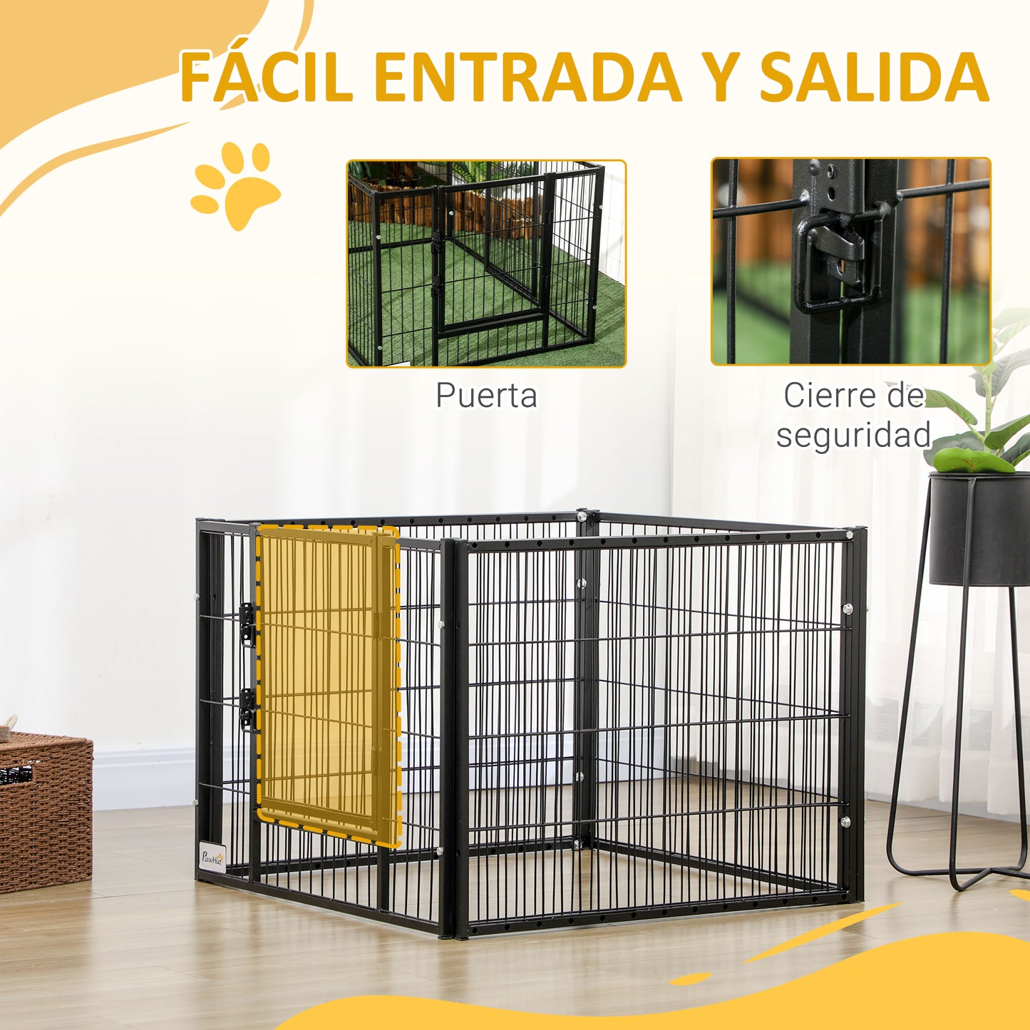 PawHut Parque para Perros de 6 Paneles Corralito para Perros Cercado para Perros con Ancho Ajustable y Marco de Acero 82,5-150x79x61 cm Negro