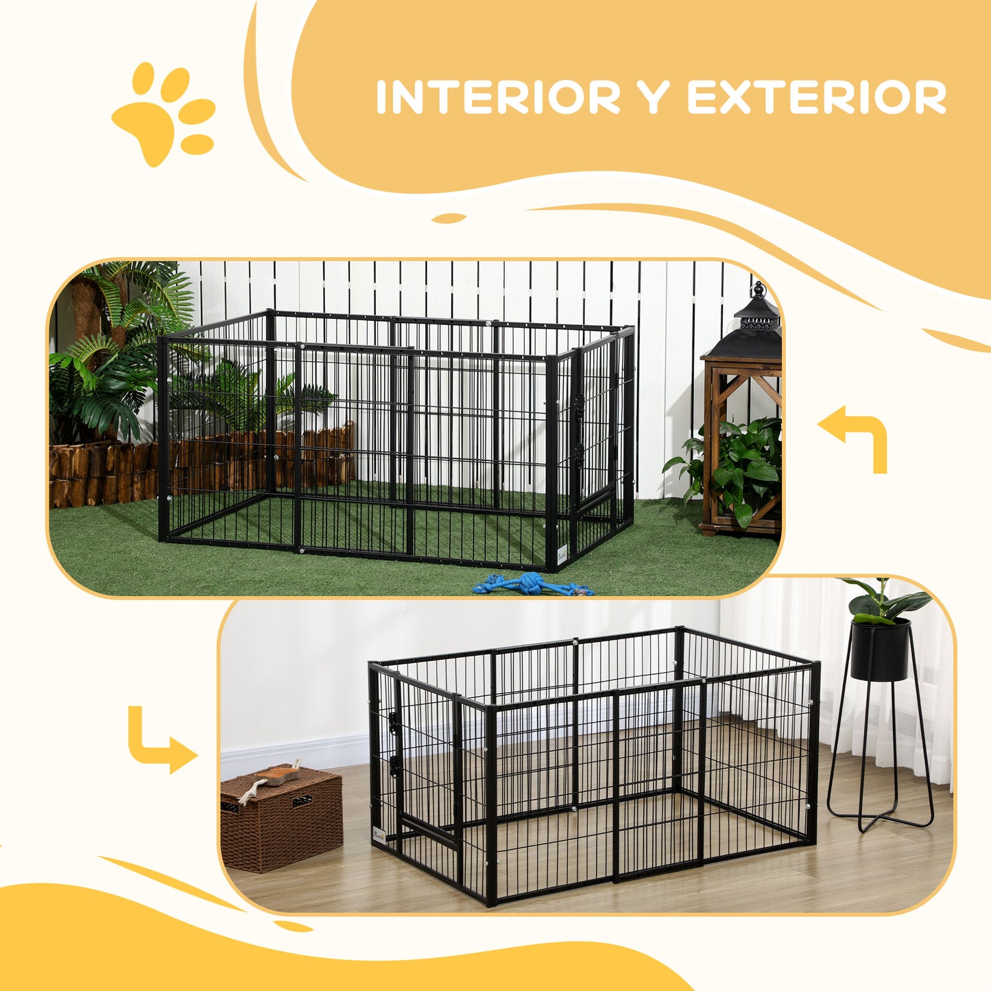 PawHut Parque para Perros de 6 Paneles Corralito para Perros Cercado para Perros con Ancho Ajustable y Marco de Acero 82,5-150x79x61 cm Negro