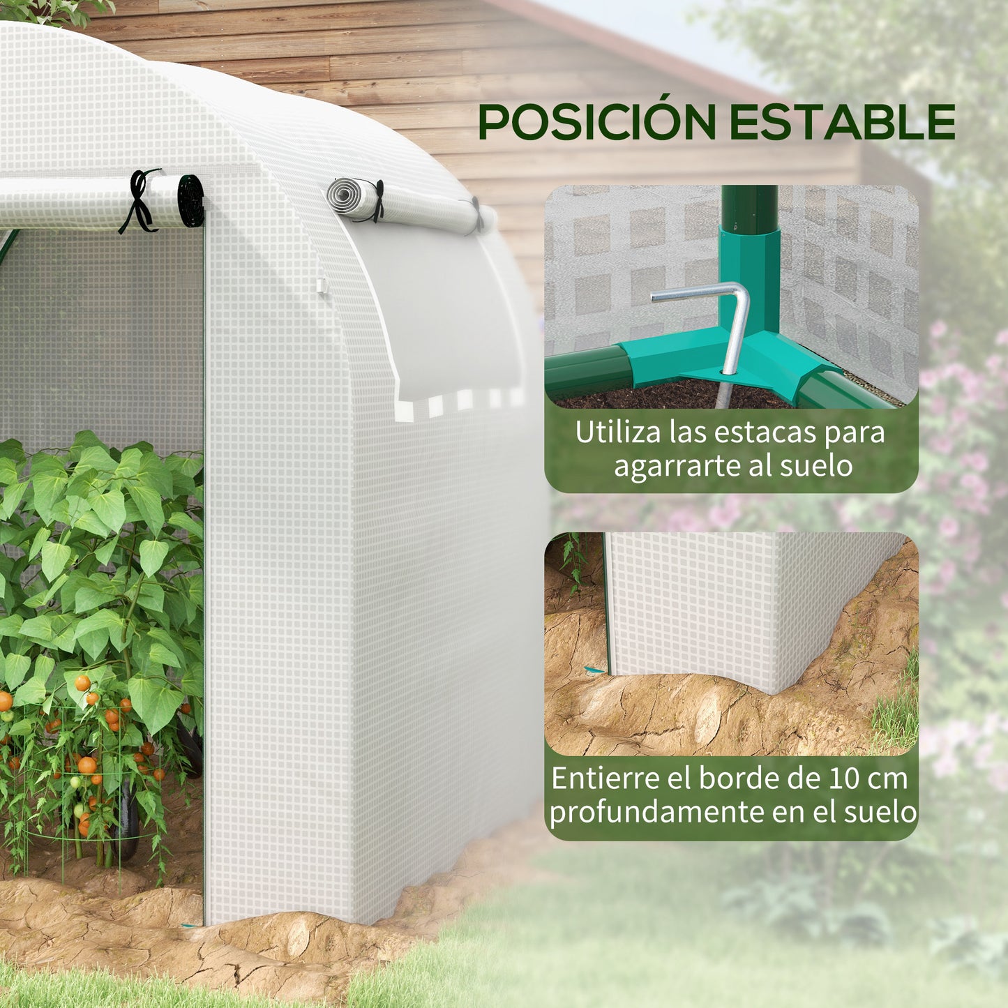 Outsunny Invernadero de Jardín 180x180x200 cm Invernadero de Túnel Pequeño con Puerta Enrollable y Ventana de Malla para Cultivar Plantas Flores Blanco