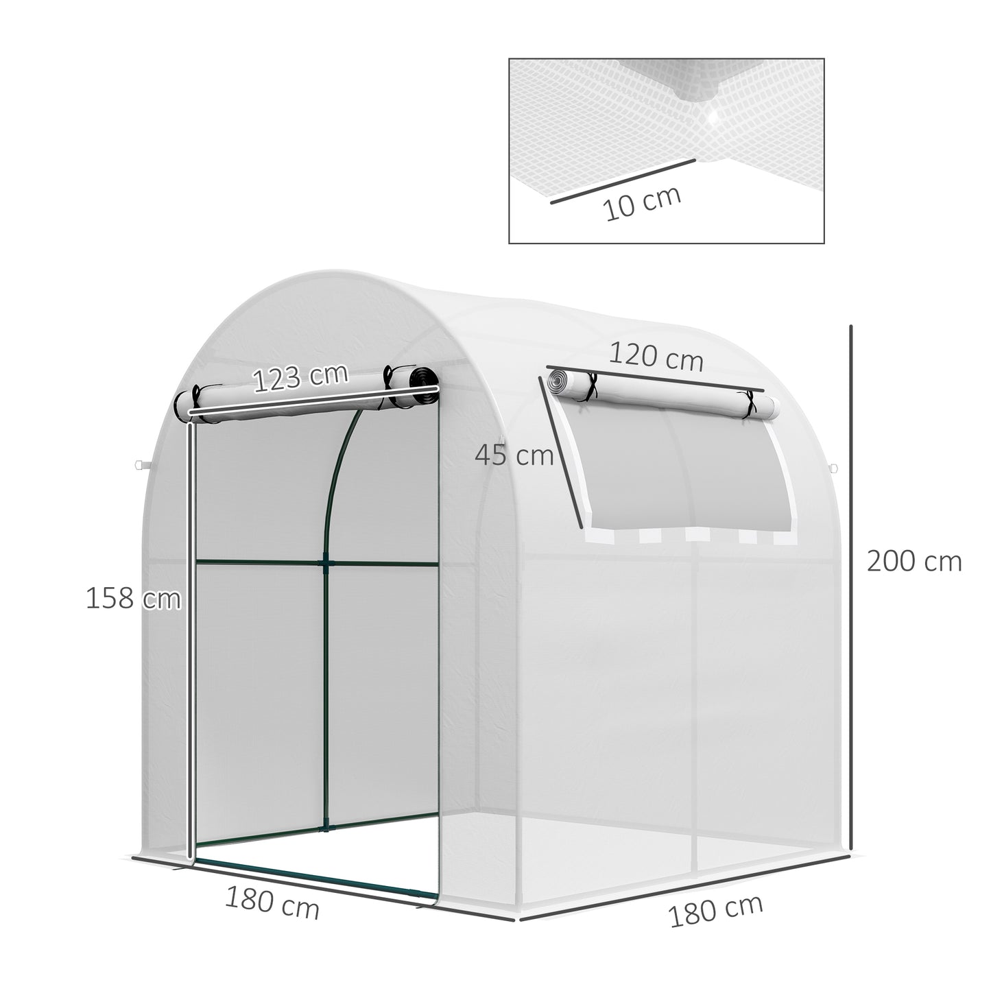 Outsunny Invernadero de Jardín 180x180x200 cm Invernadero de Túnel Pequeño con Puerta Enrollable y Ventana de Malla para Cultivar Plantas Flores Blanco