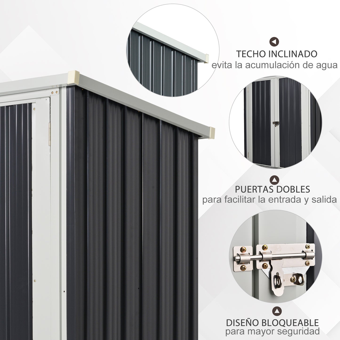 Outsunny Cobertizo de Jardín de Exterior 1,26 m² 147x86x134 cm Caseta de Exterior de Metálico con 2 Puertas y Cerradura para Almacenamiento de Herramientas en Patio Terraza Negro