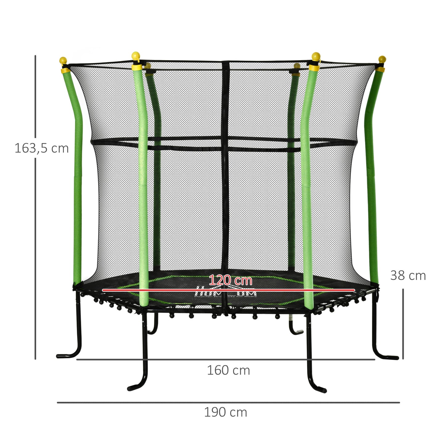 HOMCOM Cama Elástica Infantil de Jardín Ø160x163,5 cm Trampolín para Niños de +3 Años con Red de Seguridad Acero para Interior Exterior Carga 50 kg Negro y Verde