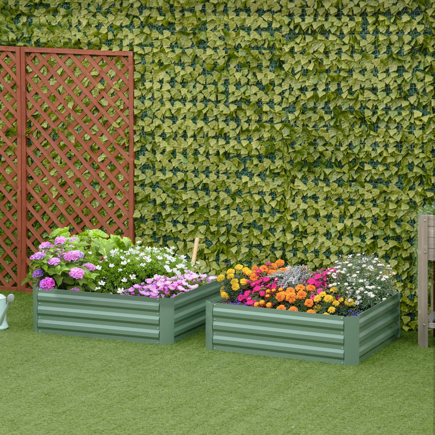 Outsunny Set de 2 Arriates de Jardín de Acero Huerto Urbano Jardinera Macetero Cuadrado para Cultivos Plantas Flores Patio Exterior 100x100x30 cm Verde