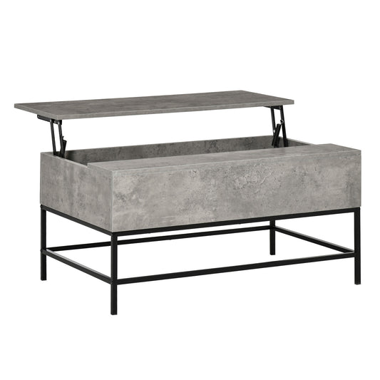 HOMCOM Mesa de Centro Elevable Mesa de Centro con Espacio de Almacenaje Oculto Mesa Elevable para Salón Comedor 90x60,5x45,5 cm Gris Cemento