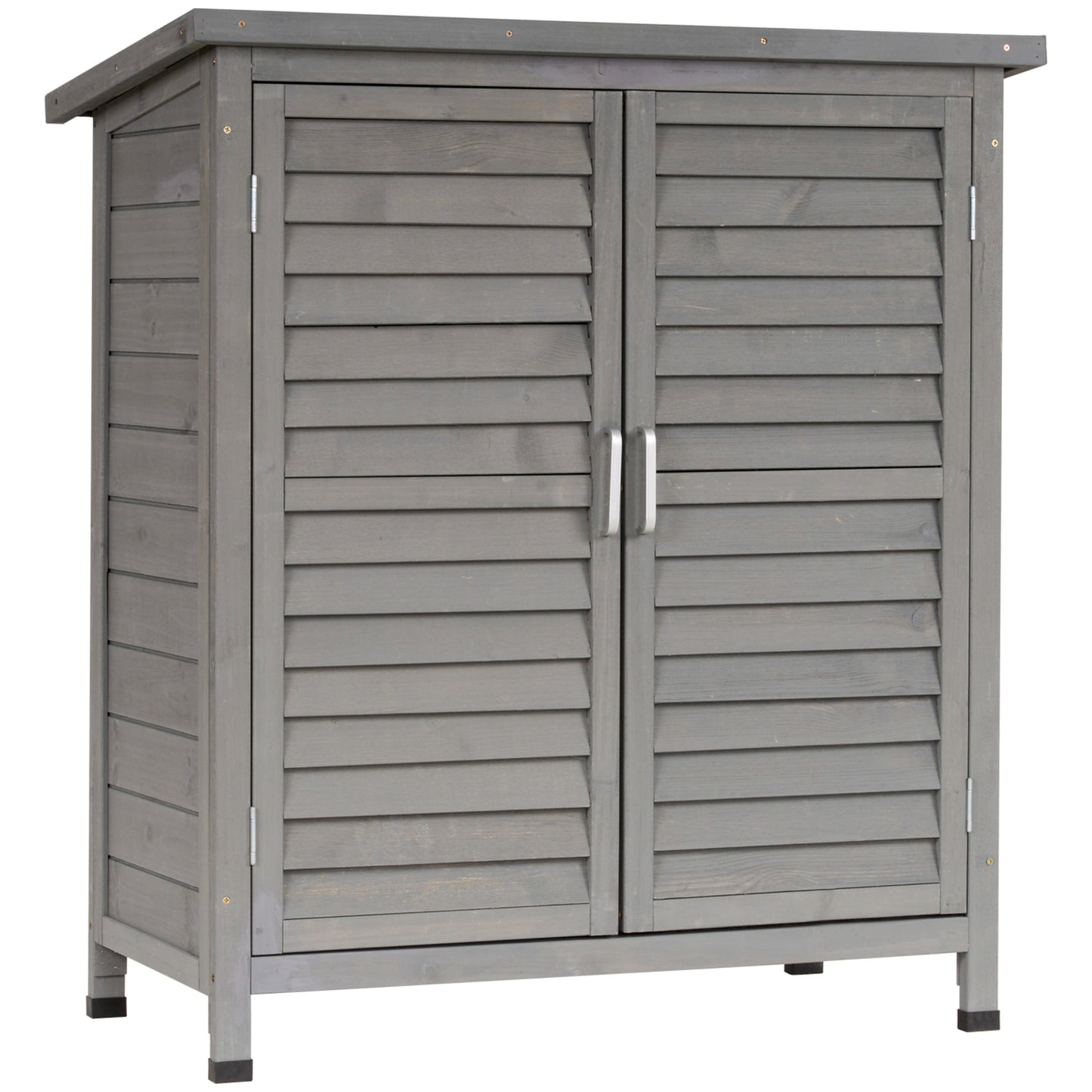 Outsunny Cobertizo de Almacenamiento de Madera para Jardín con 2 Estantes Interiores 2 puertas y Techo Inclinado para Exterior Terreza 87x46,5x96,5 cm Gris