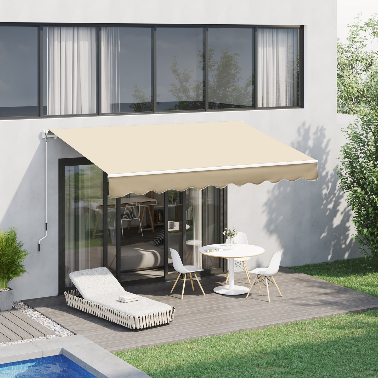 Outsunny Toldo Manual Retráctil 295x245 cm Toldo para Balcón con Manivela de Metal Impermeable y Anti-UV Toldo Enrollable de Exterior para Jardín Terraza Ventanas Beige