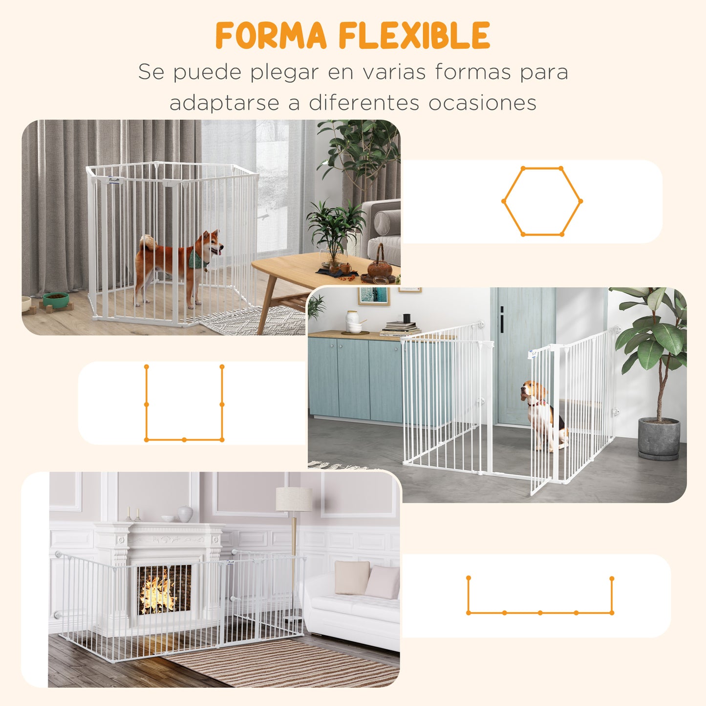 PawHut Parque para Perros de 6 Paneles Corralito para Mascotas Plegable de Acero con Doble Cerradura Función de Bloqueo Auxiliar y Forma de Bricolaje para Pasillos Escaleras 123x102x90 cm Blanco