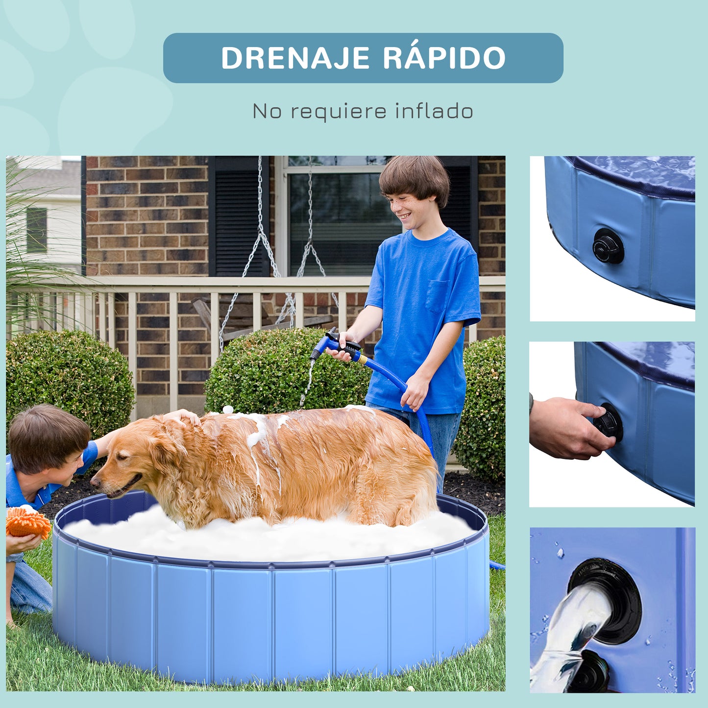 PawHut Piscina Plegable para Perros Gatos Ø120x30 cm Bañera Portátil para Mascotas PVC Antideslizante Múltiples Usos para Interiores y Exteriores Azul