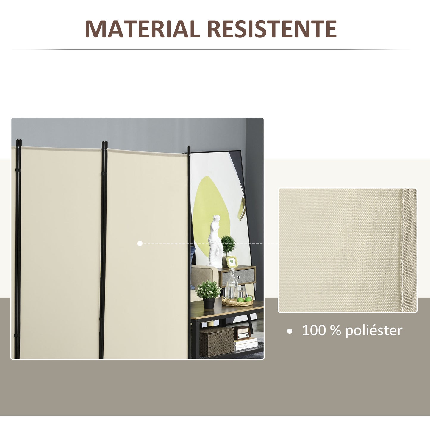 HOMCOM Biombo de 3 Paneles Biombo Separador de Ambientes 253x50x182 cm Divisor de Habitación Plegable con 6 Pies de Metal Pantalla de Privacidad para Oficina Dormitorio Beige