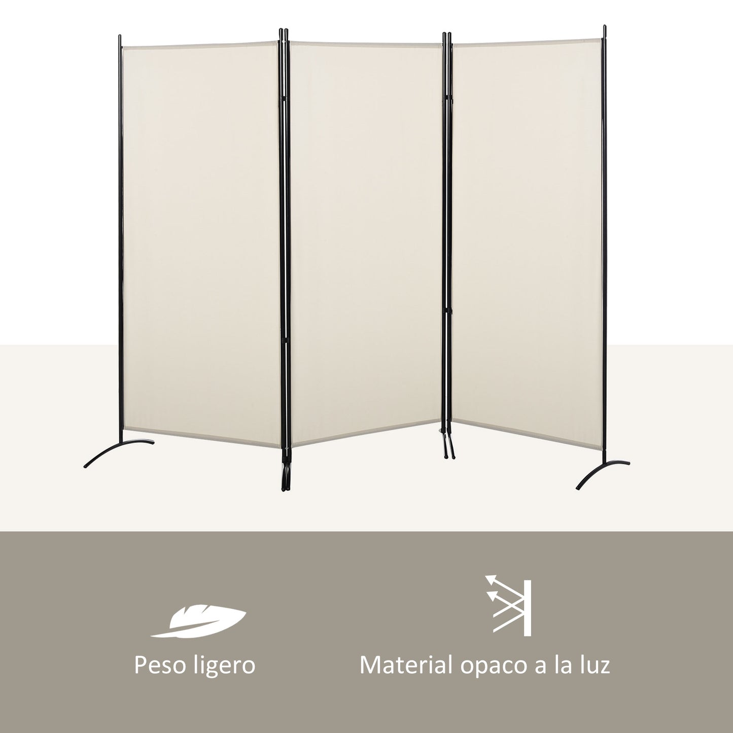 HOMCOM Biombo de 3 Paneles Biombo Separador de Ambientes 253x50x182 cm Divisor de Habitación Plegable con 6 Pies de Metal Pantalla de Privacidad para Oficina Dormitorio Beige