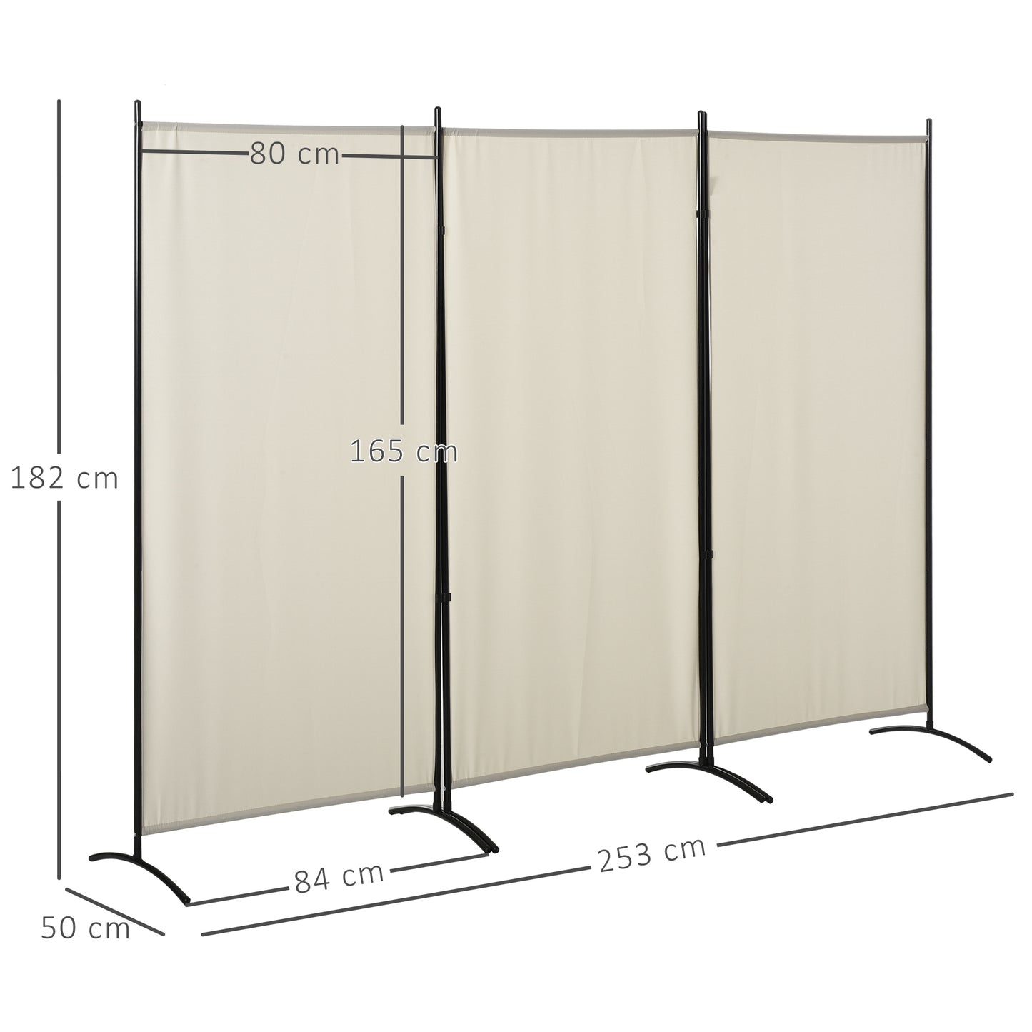 HOMCOM Biombo de 3 Paneles Biombo Separador de Ambientes 253x50x182 cm Divisor de Habitación Plegable con 6 Pies de Metal Pantalla de Privacidad para Oficina Dormitorio Beige