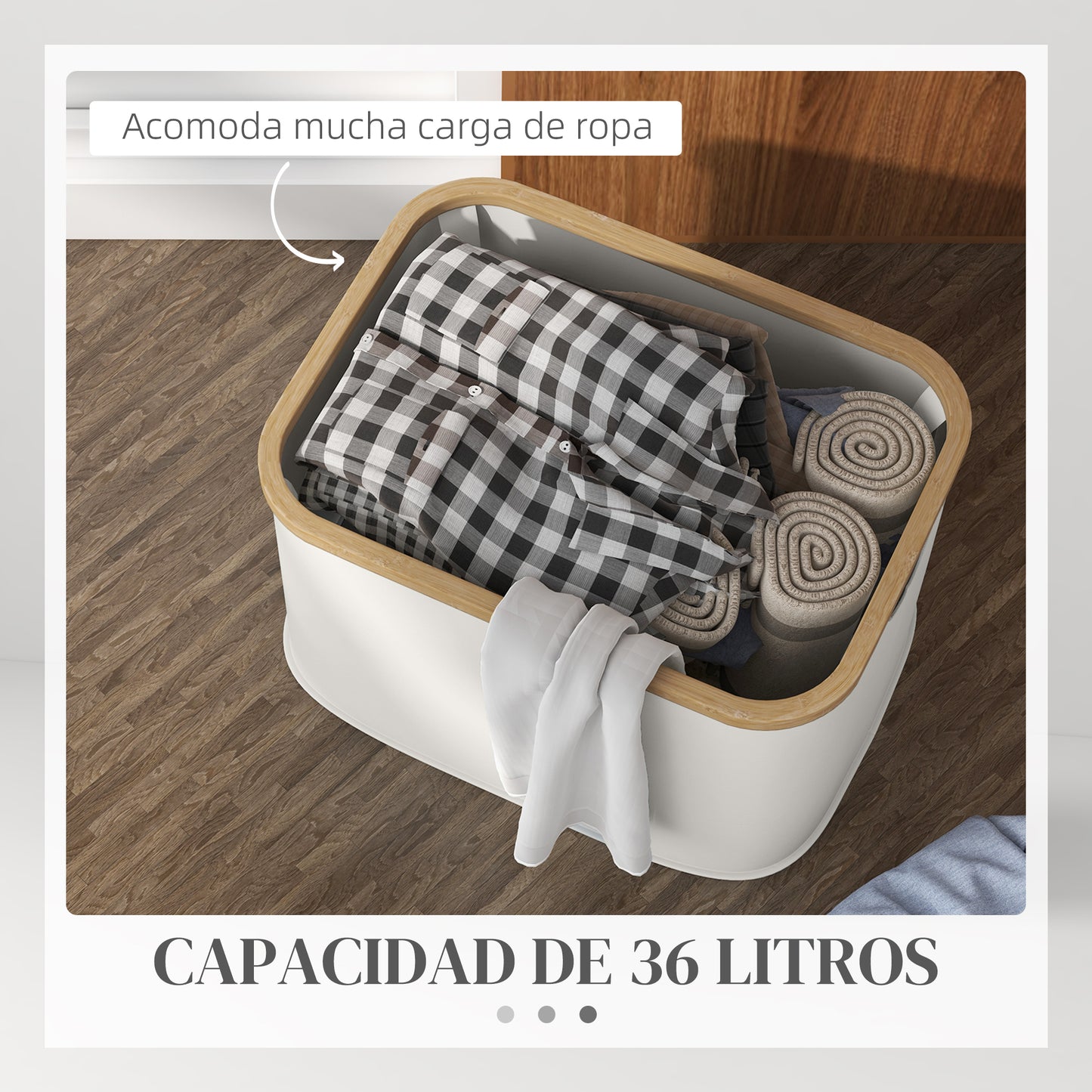 HOMCOM Cesto para Ropa Sucia Plegable Cesto de la Ropa Sucia 36 L con Asas para Baño Dormitorio Lavadero 44,3x33,3x26,5 cm Crema