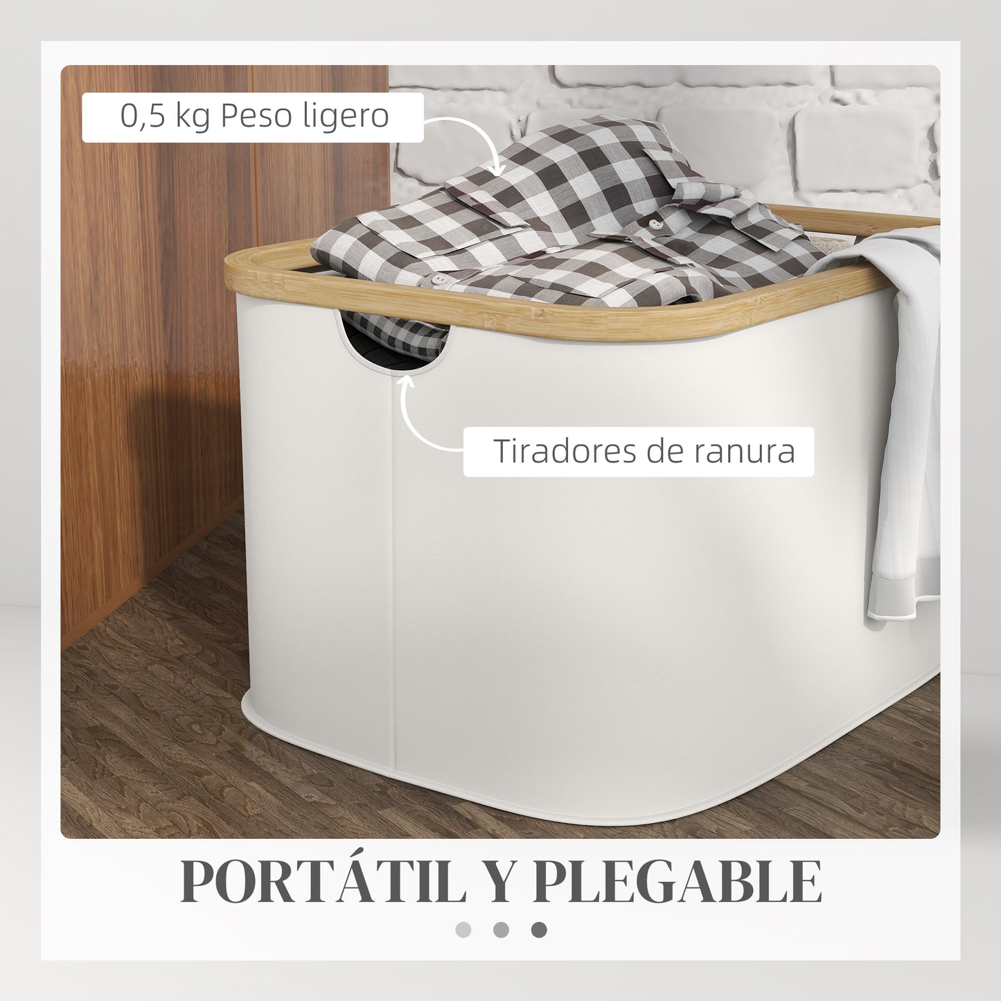 HOMCOM Cesto para Ropa Sucia Plegable Cesto de la Ropa Sucia 36 L con Asas para Baño Dormitorio Lavadero 44,3x33,3x26,5 cm Crema