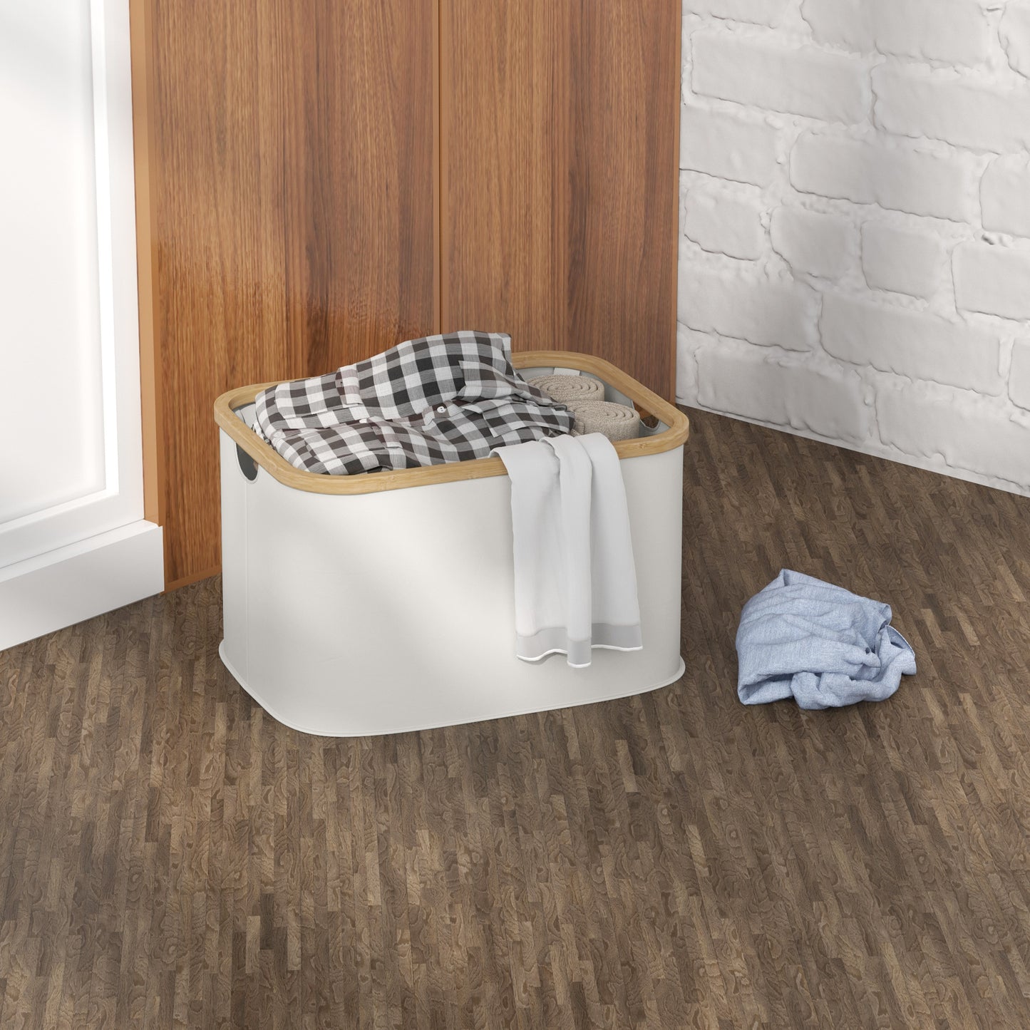 HOMCOM Cesto para Ropa Sucia Plegable Cesto de la Ropa Sucia 36 L con Asas para Baño Dormitorio Lavadero 44,3x33,3x26,5 cm Crema