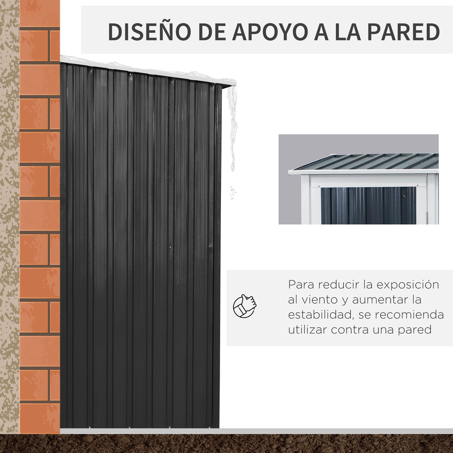 Outsunny Caseta de Jardín 1,07 m² 142x84x189 cm Cobertizo Exterior Metálico con Puerta Cerradura y Orificios de Drenaje para Almacenamiento de Herramientas Gris